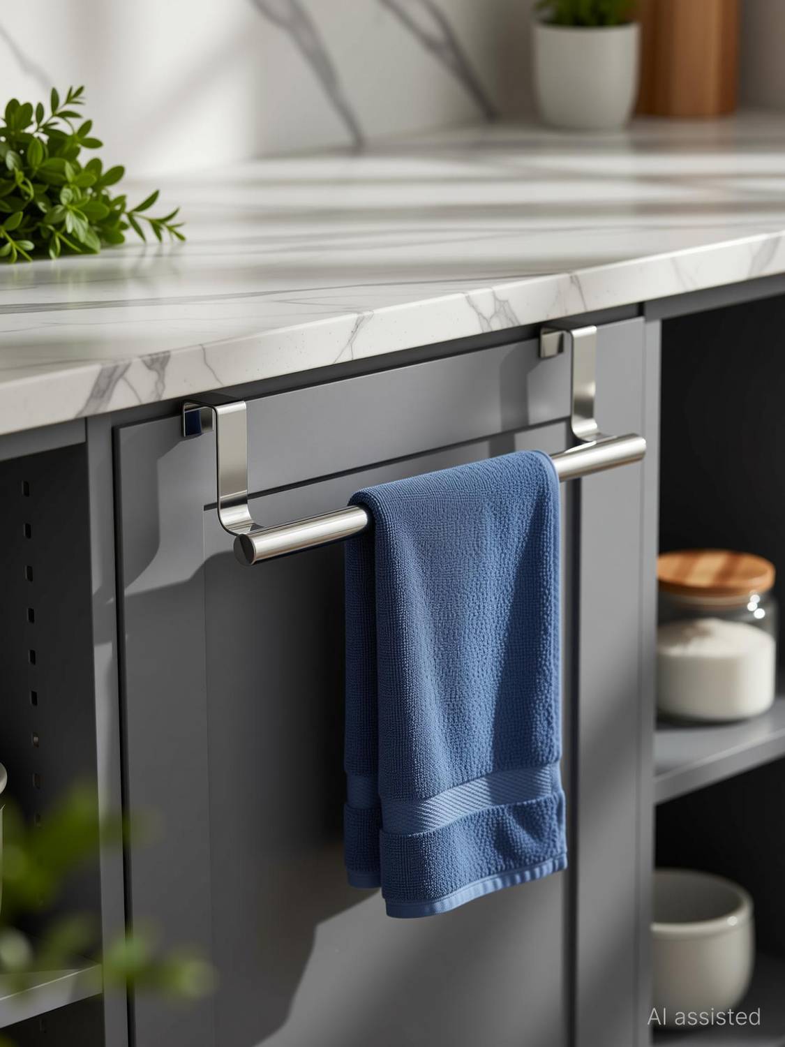 AMPEREUS Stainless Steel Towel Bar Stand– Over Cabinet Door Hanging Bar, (Pack of 1) Blue Towel Holder