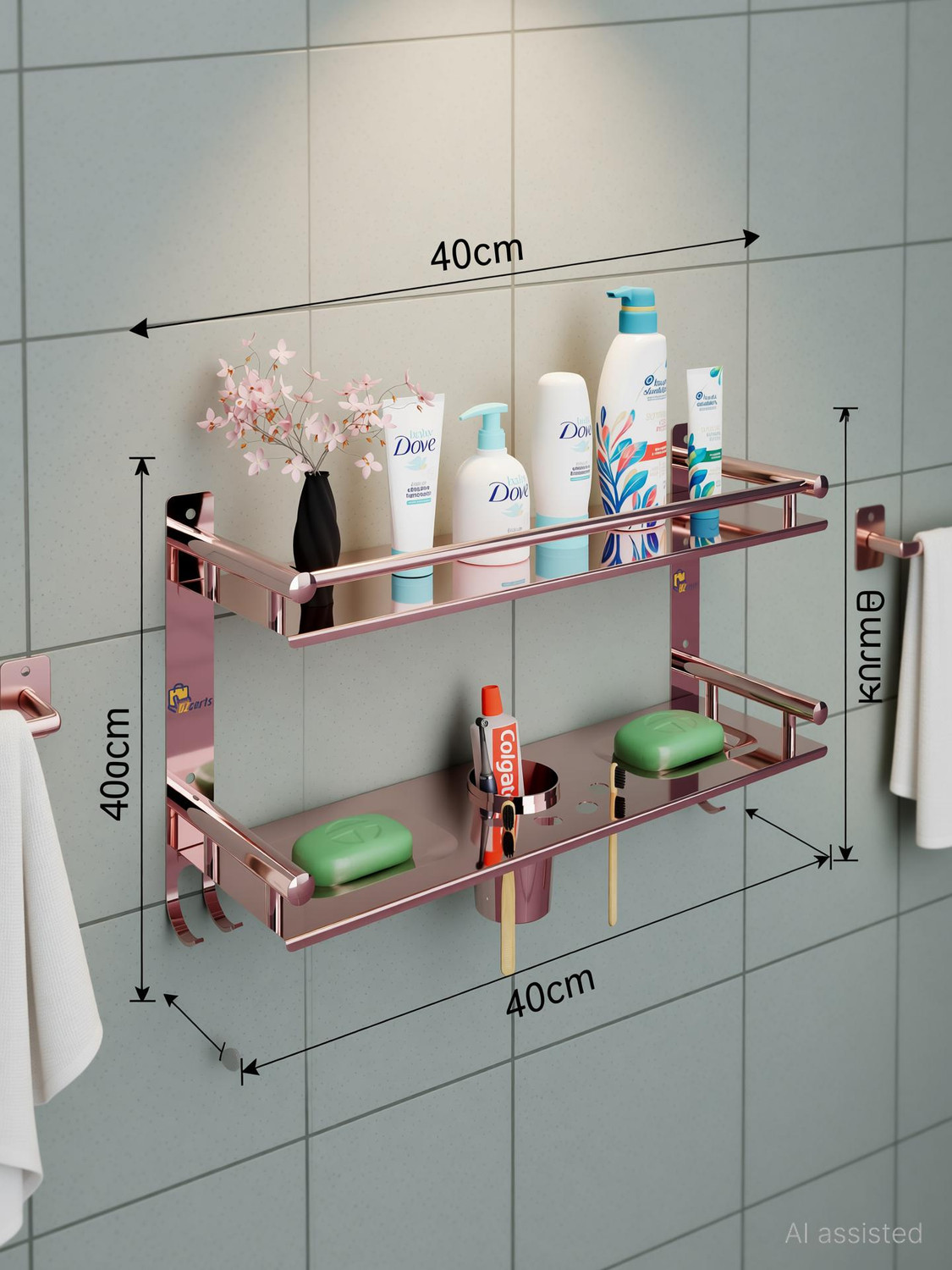 Image of Bzcarts by Bzcarts S.S. 304 Rose Gold Bathroom Stand / Bathroom Towel Hanger / Bathroom Accessories Rose Gold Towel Holder