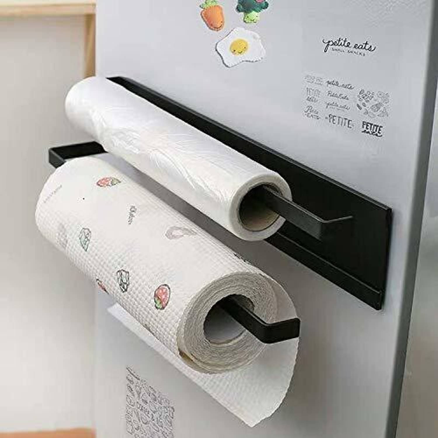 ARHAT ORGANIZERS Magnetic Double Towel Holder Tissue Roll Holder | Foil roll & Clean wrap black Black Towel Holder