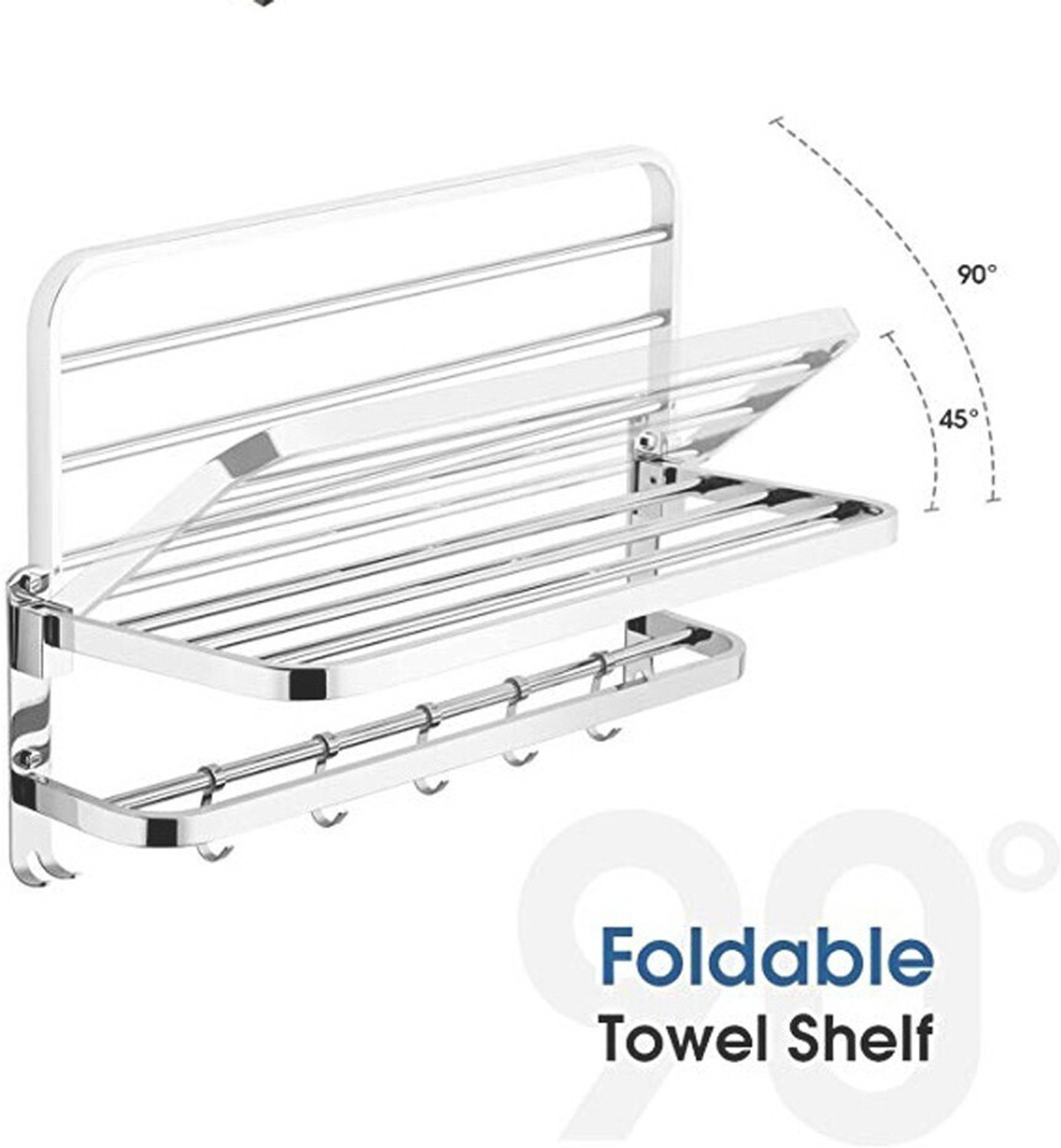 Image of SteelHaven 304 Grade 24 inch Dual Folding Towel Rack /stand for Bathroom /Bathroom Accessories Silver Towel Holder