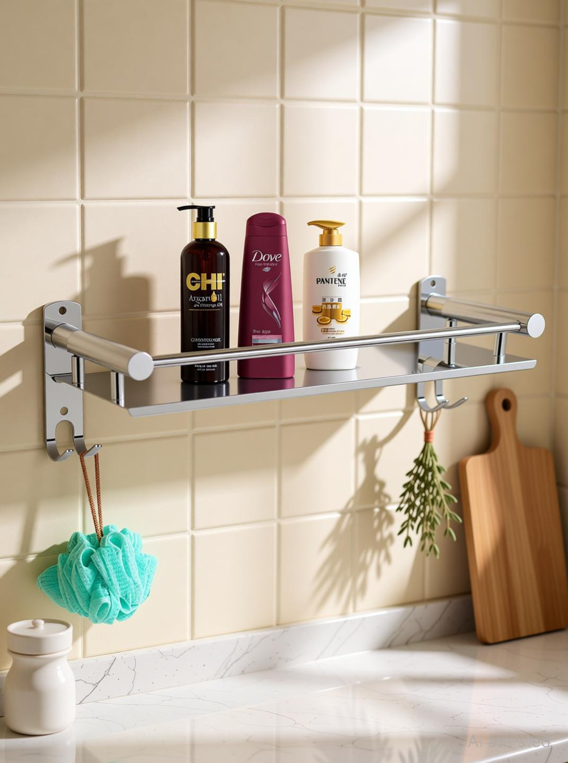 Image of GLOXY by GLOXY Multi use Rack Bathroom Shelf /Kitchen Shelf /Bathroom Accessories Silver Towel Holder