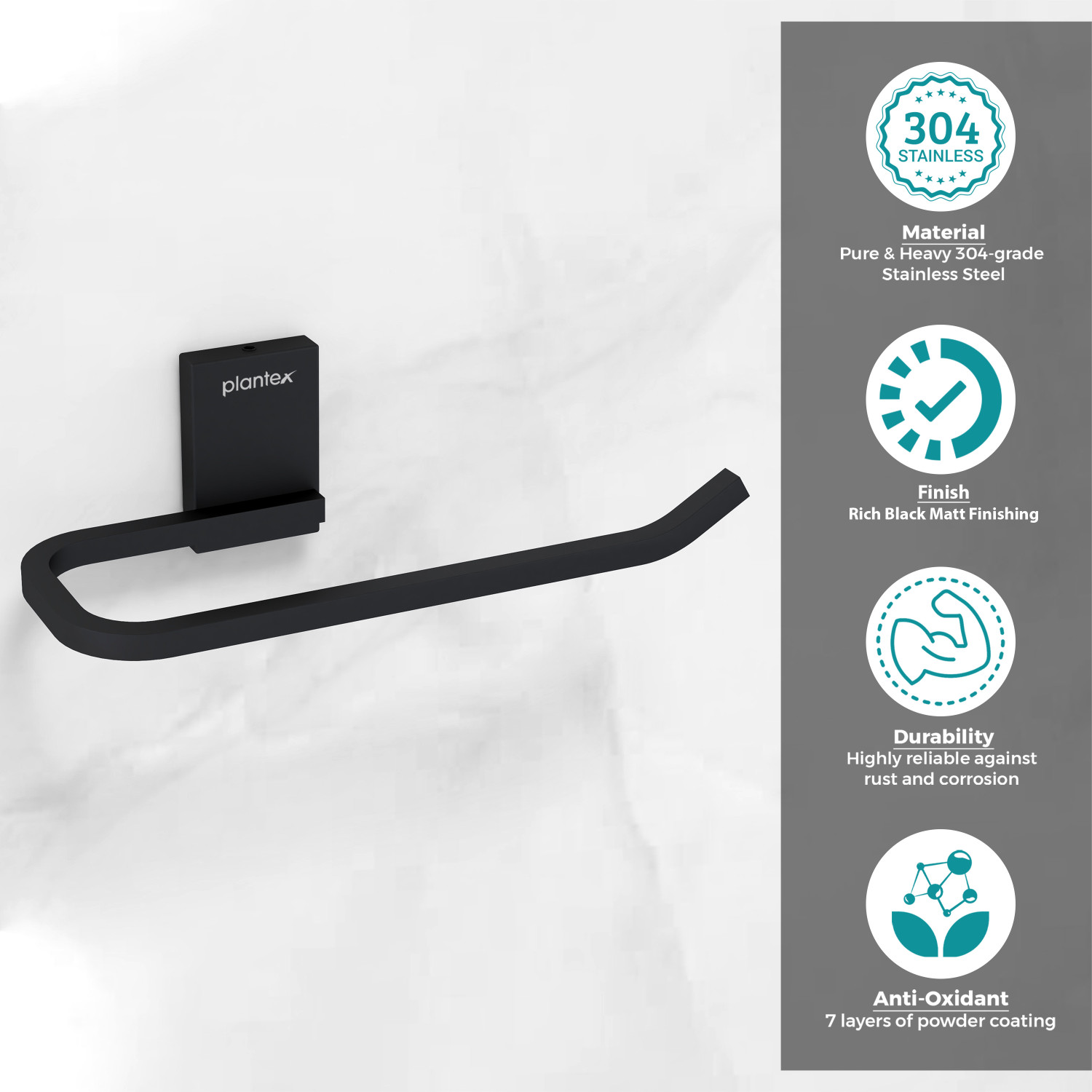Image of Plantex Crystal Napkin Ring /Towel Holder /Towel Hanger for Bathroom /Bathroom Accessories Black Towel Holder