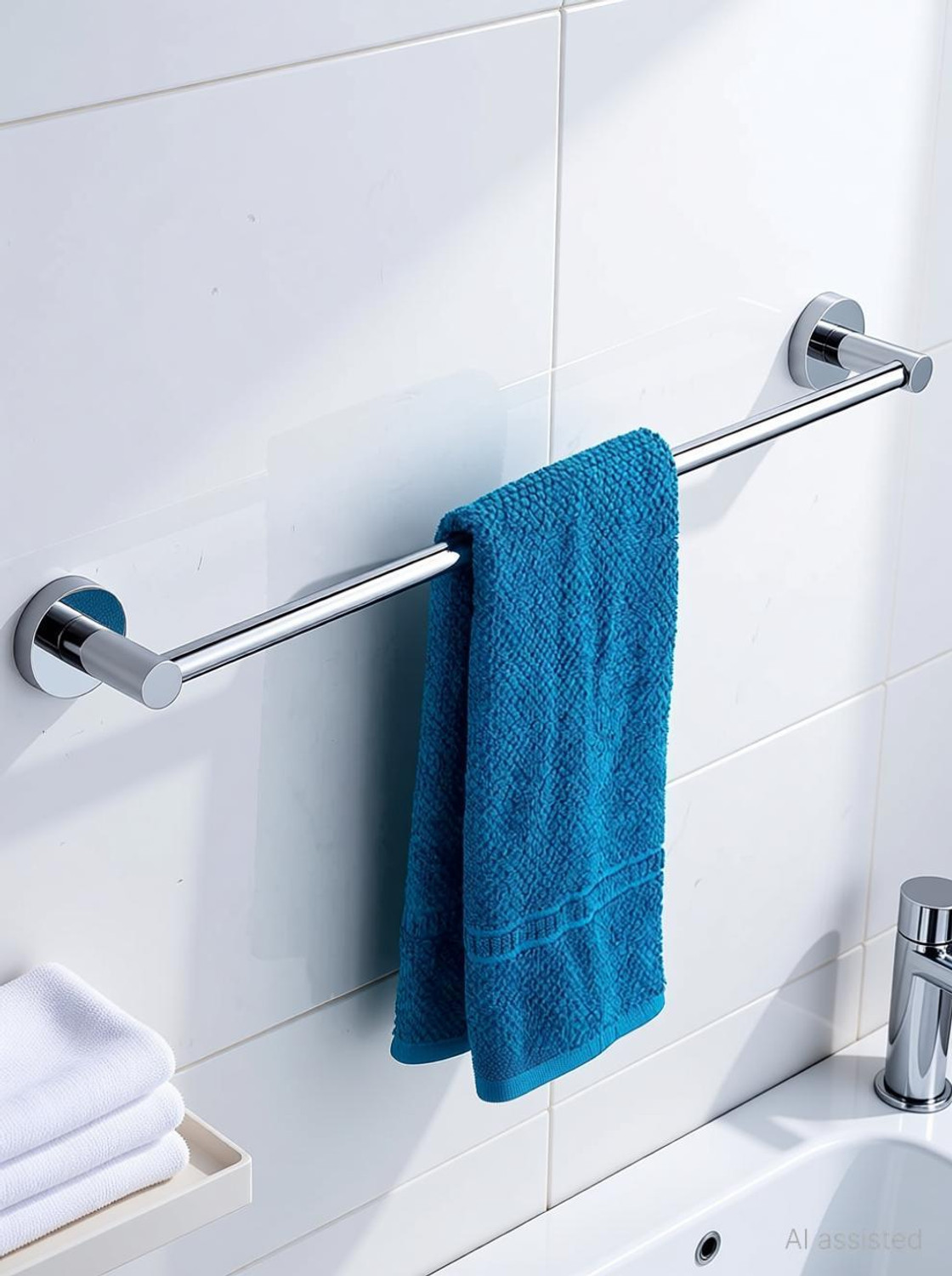 Image of Frap Heavy Round Towel Bar /Towel Holder /Towel Stand /Towel Hanger 24 inch Longer for Kitchen and Bathroom Use Silver, Steel Towel Holder