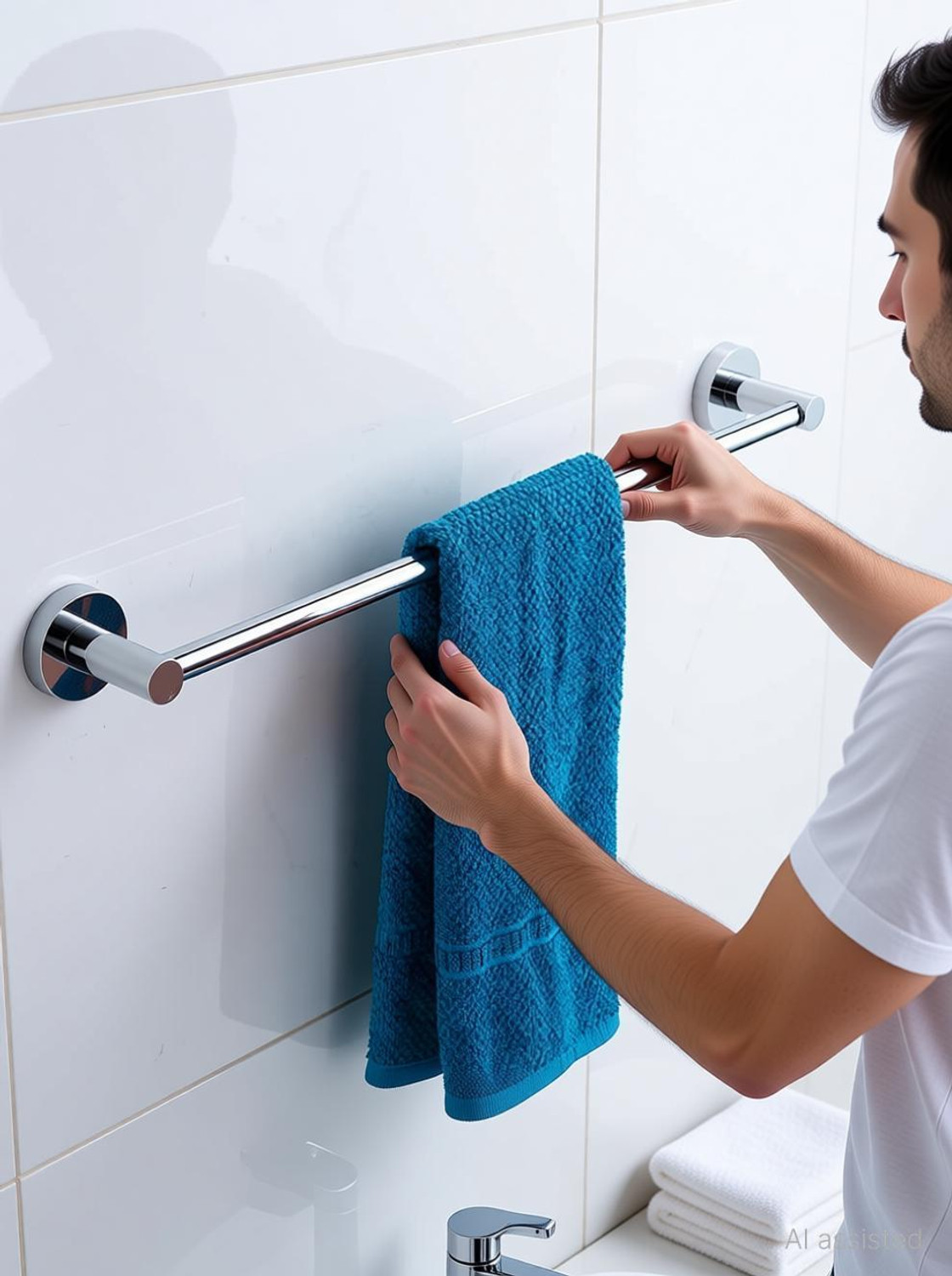 Image of Frap Heavy Round Towel Bar /Towel Holder /Towel Stand /Towel Hanger 24 inch Longer for Kitchen and Bathroom Use Silver, Steel Towel Holder