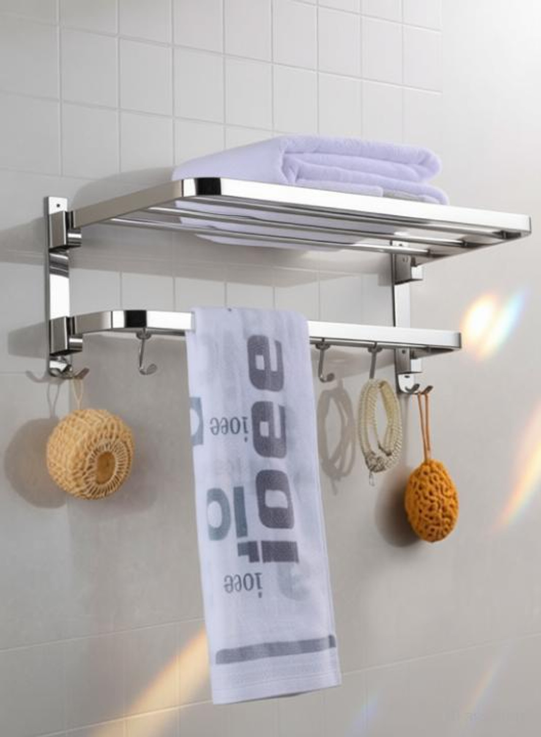 Image of Filox New Look Stainless Steel 304 Grade Dual Folding Towel Rack for Bathroom /Towel Stand /Bathroom Accessories (24 Inch-Chrome) Silver Towel Holder