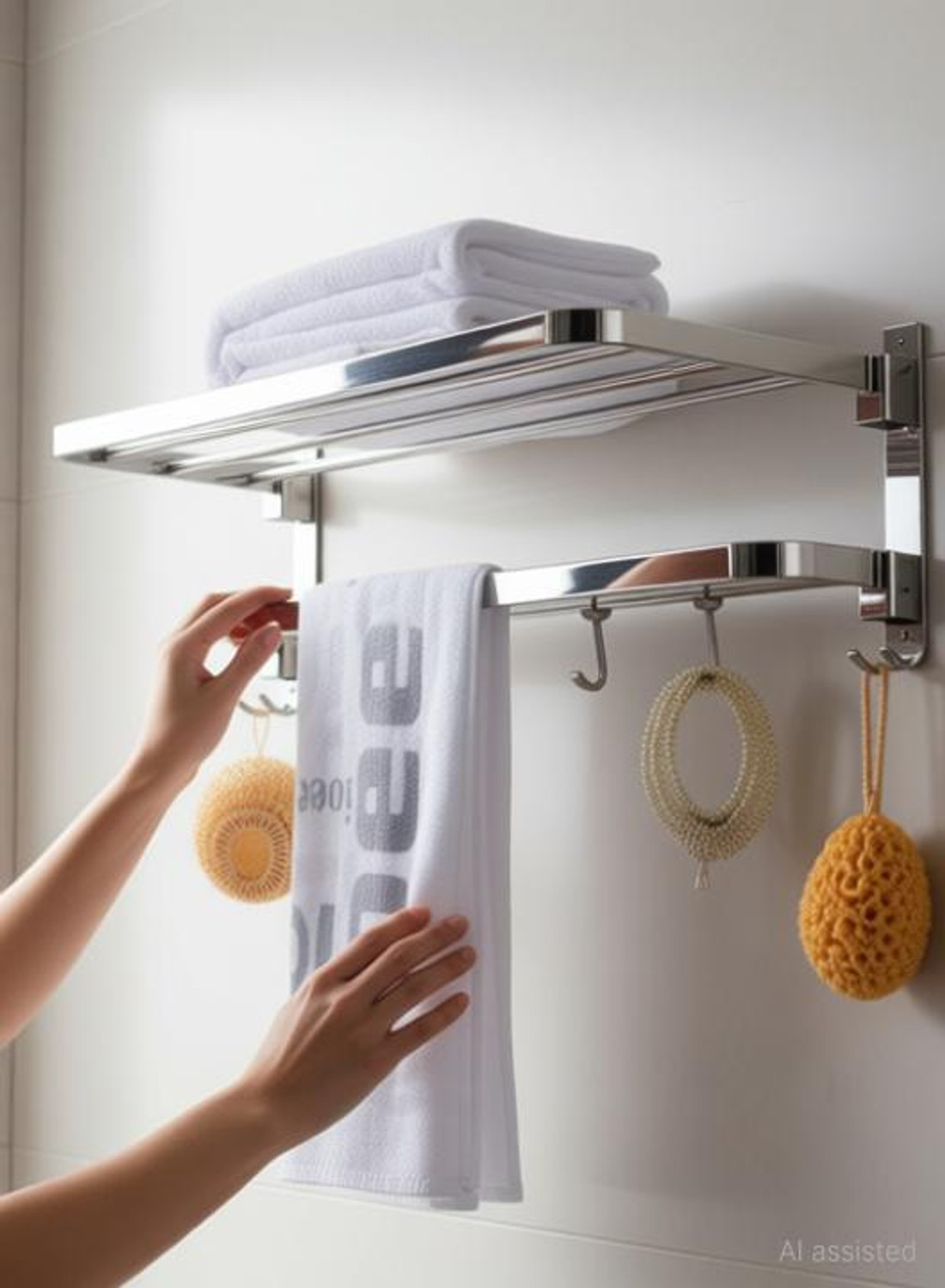 Image of Filox New Look Stainless Steel 304 Grade Dual Folding Towel Rack for Bathroom /Towel Stand /Bathroom Accessories (24 Inch-Chrome) Silver Towel Holder