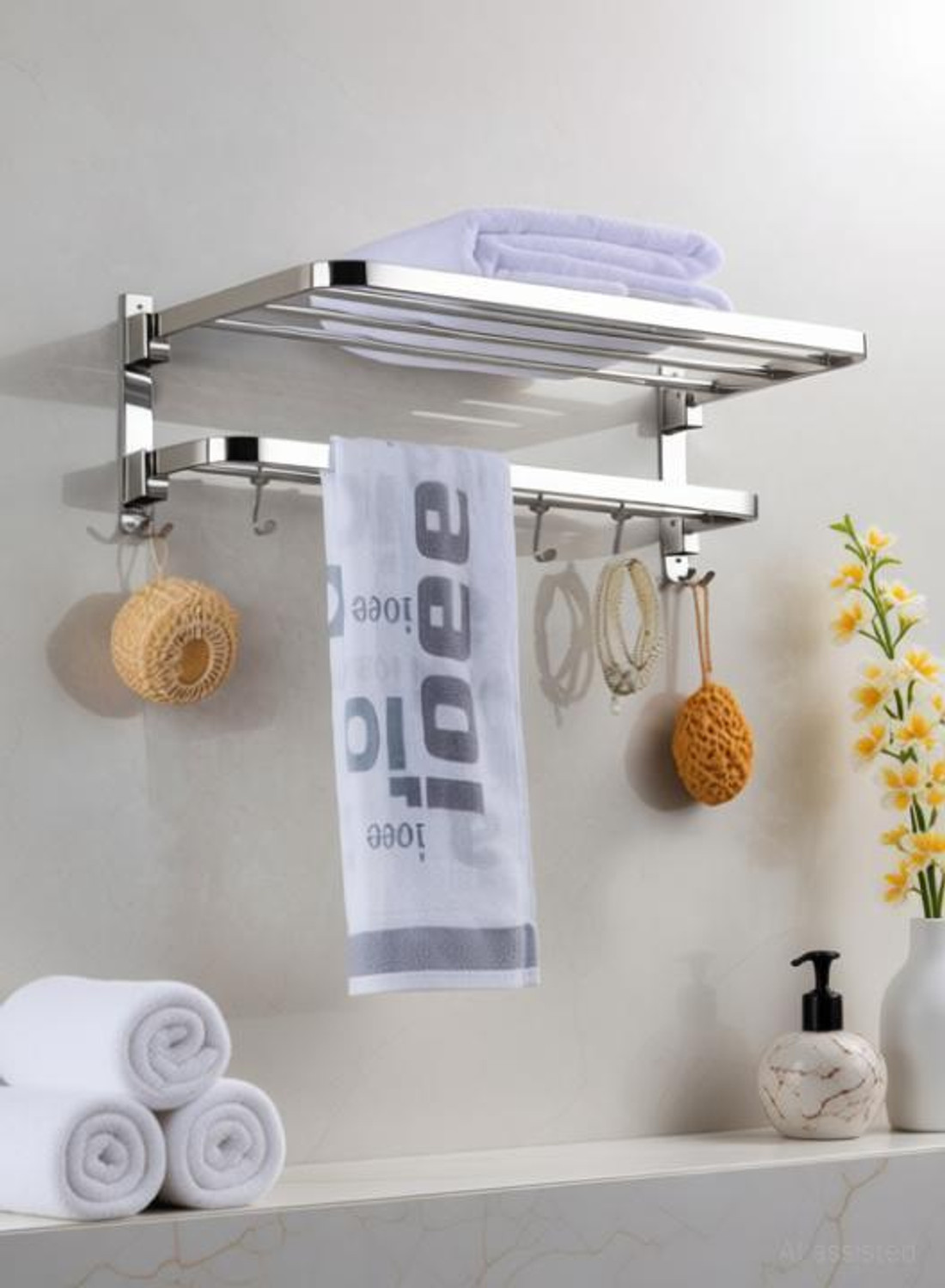Image of Filox New Look Stainless Steel 304 Grade Dual Folding Towel Rack for Bathroom /Towel Stand /Bathroom Accessories (24 Inch-Chrome) Silver Towel Holder