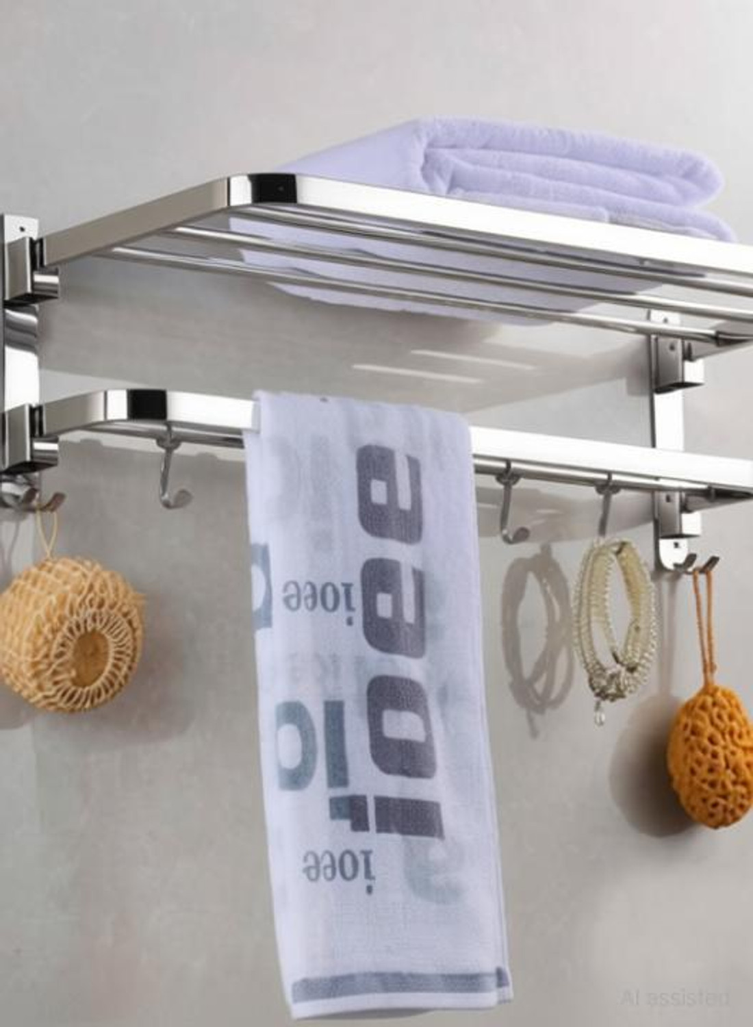 Image of Filox New Look Stainless Steel 304 Grade Dual Folding Towel Rack for Bathroom /Towel Stand /Bathroom Accessories (24 Inch-Chrome) Silver Towel Holder