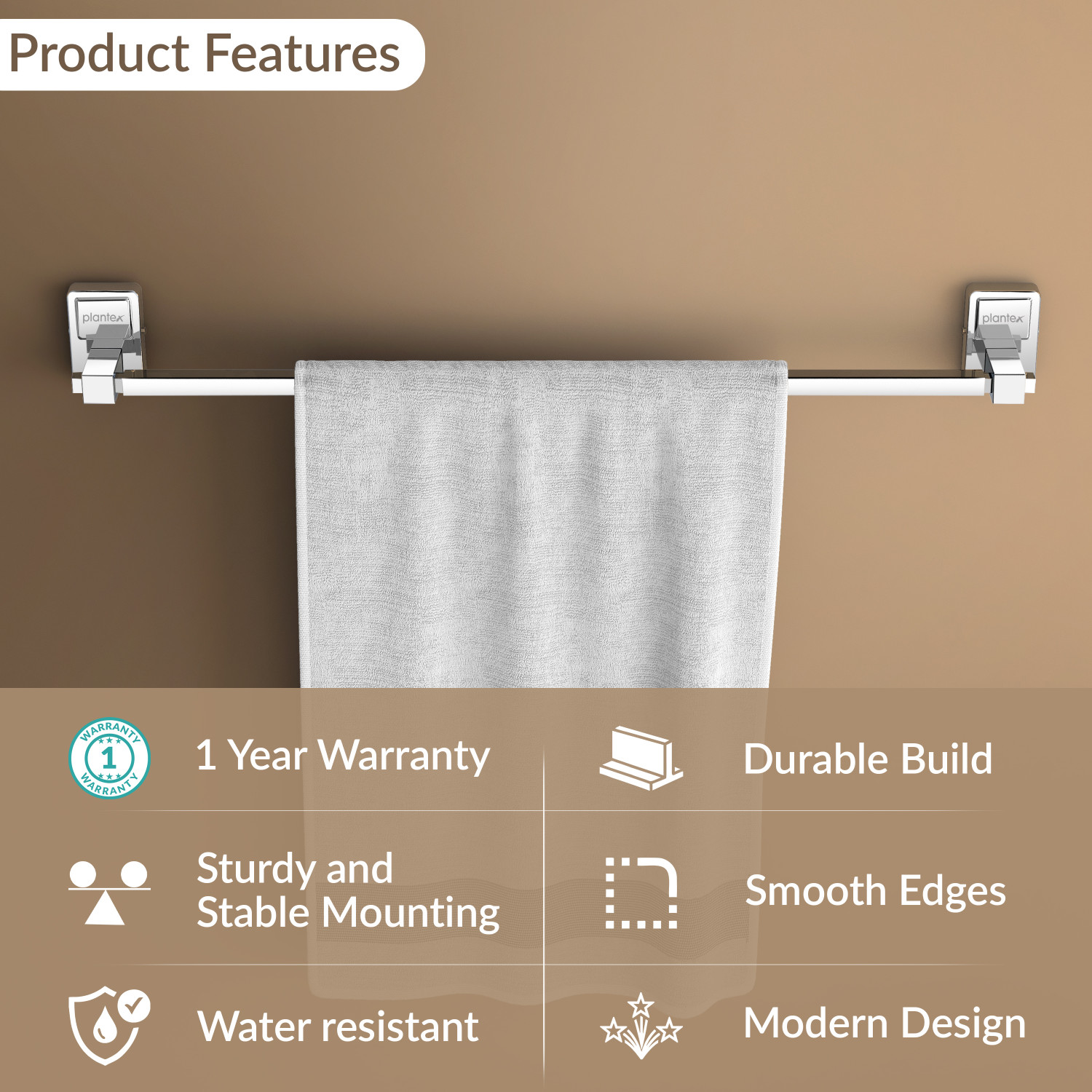 Image of Plantex Crosslink Stainless Steel 304 Grade Darcy Towel Hanger for Bathroom /Towel Rod /Bar /Bathroom Accessories(24inch - Pack of 1) Chrome Finish Towel Holder