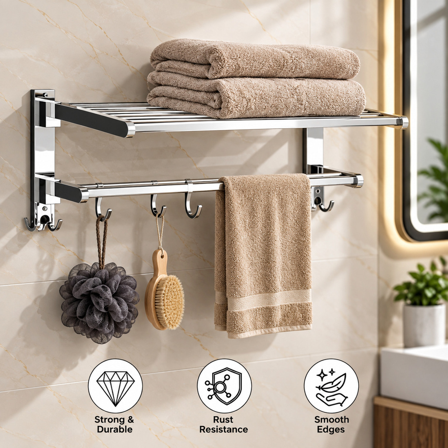 Image of GLOXY GLOXY Folding Rack for Bathroom /Stand /Hanger /Bathroom Accessories Silver 23 inch 1 Bar Towel Rod