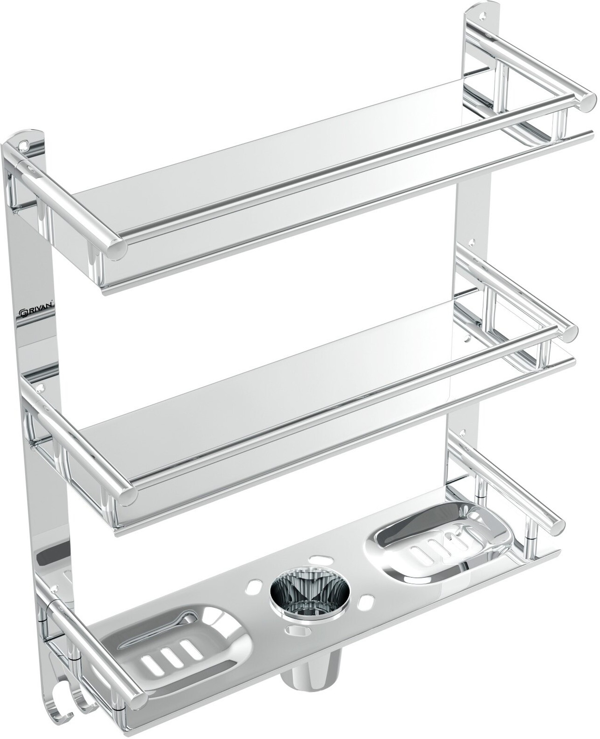 Image of LivesUp 3 Layer Multipurpose Bathroom Shelf and Rack with Soap Dish and Tumbler Holder (Silver)