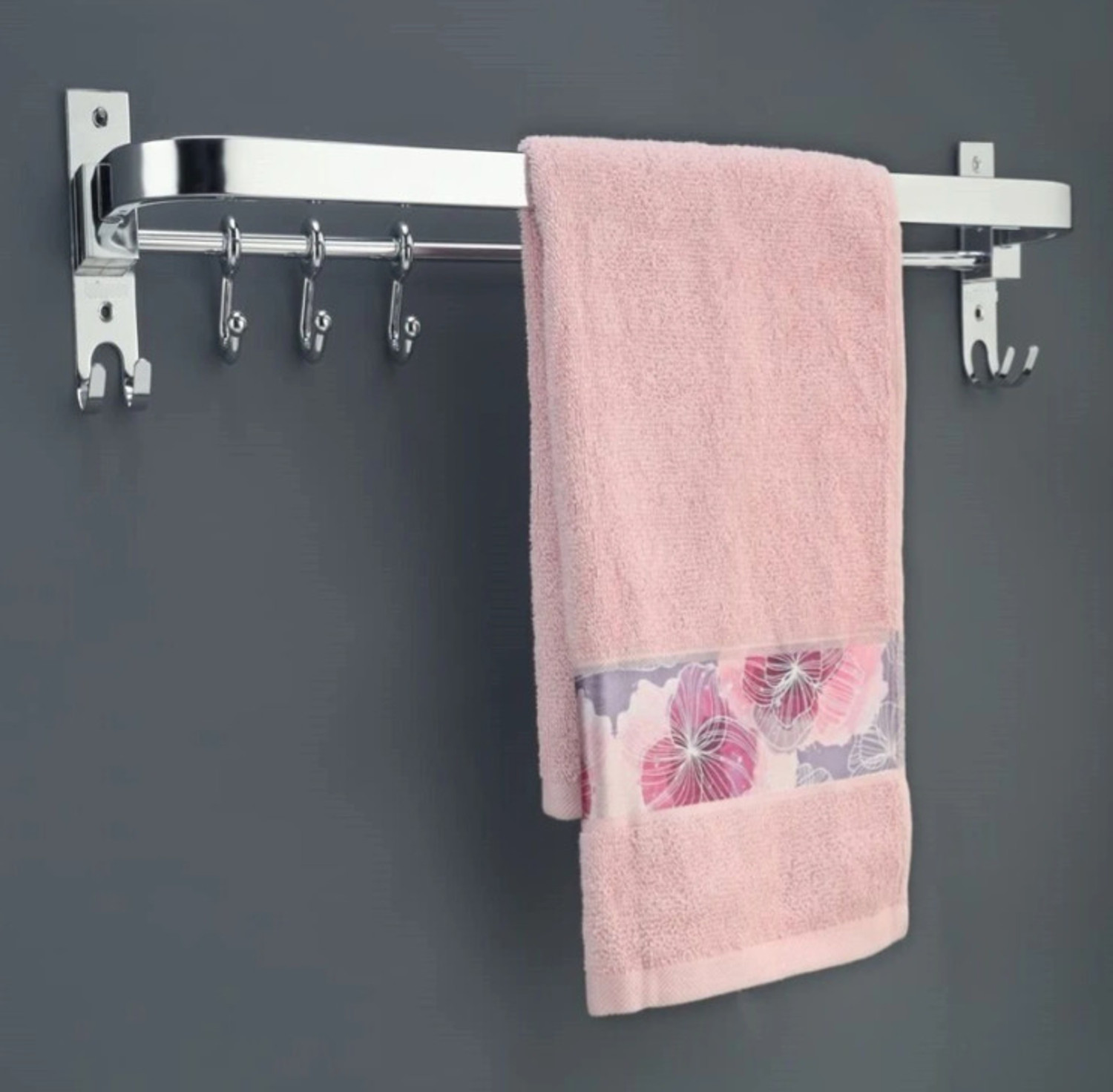 Image of Character Anti Rust 304 Folding Rod with Hooks, Towel Rack,Towel Bar 24 inch 1 Bar Towel Rod