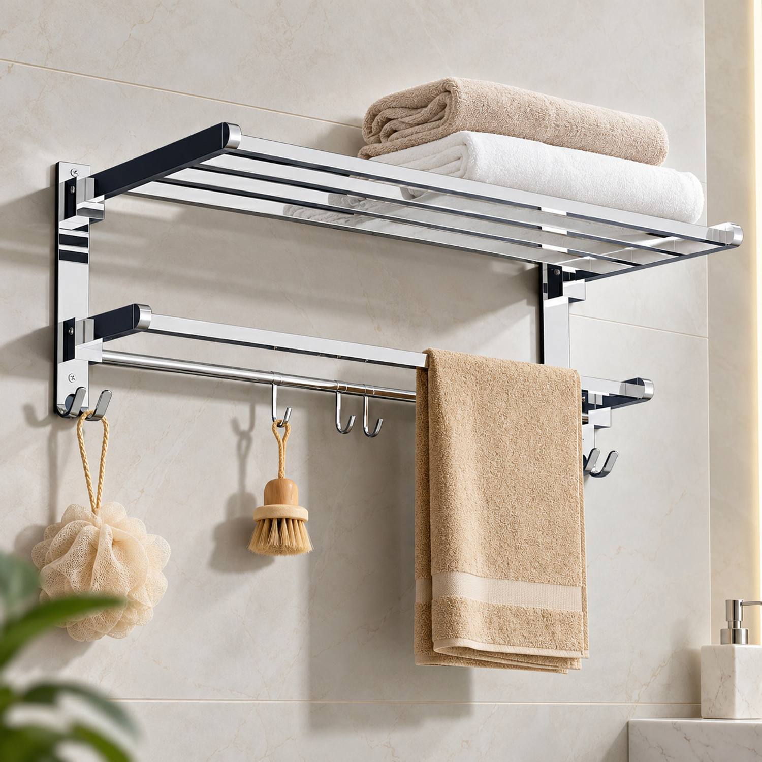 Image of GLOXY GLOXY Folding Rack for Bathroom /Stand /Hanger /Bathroom Accessories Silver 23 inch 1 Bar Towel Rod