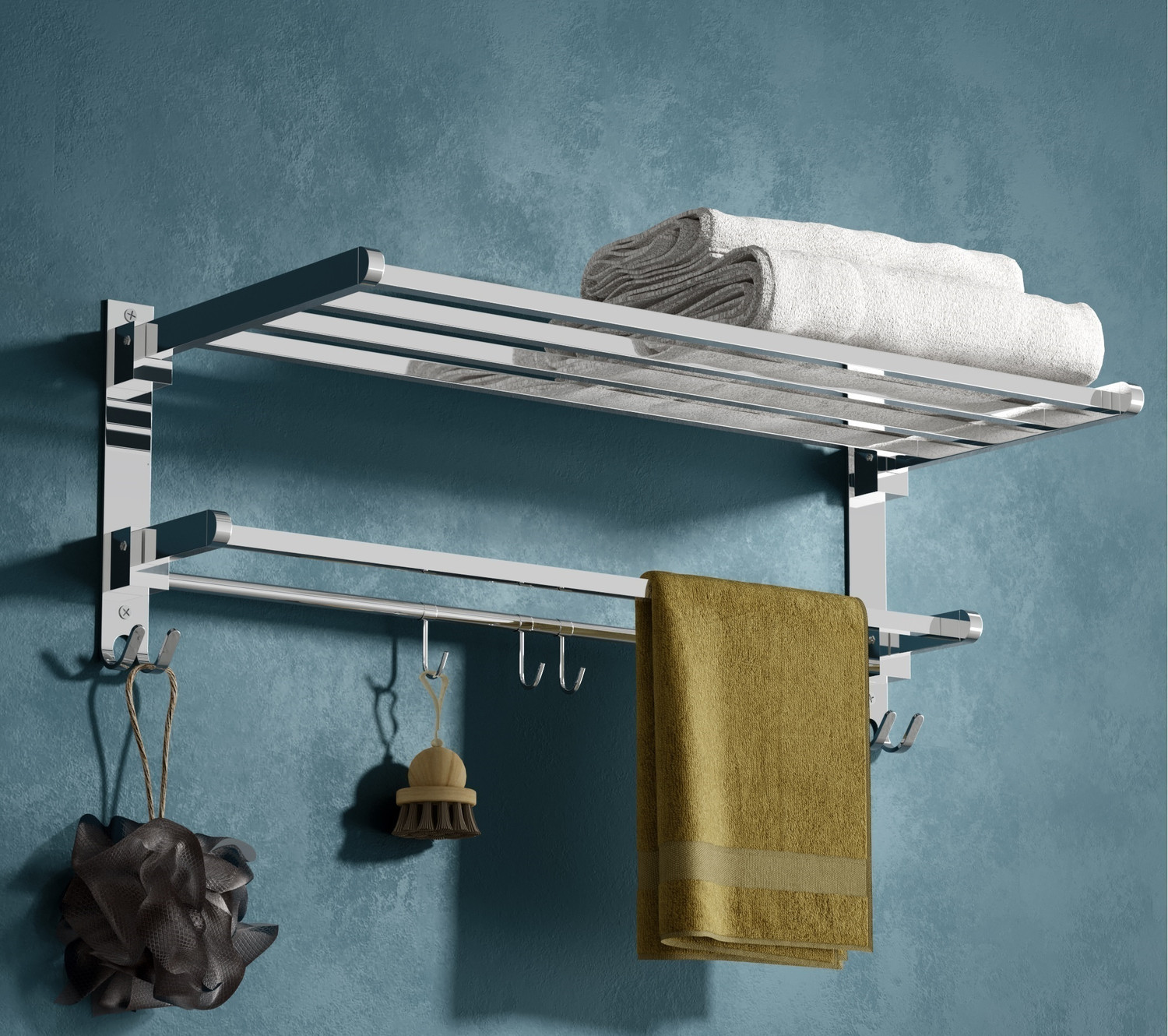 Image of LivesUp Folding Rack for /Stand /Hanger /Bathroom Accessories 24 inch 2 Bar Towel Rod