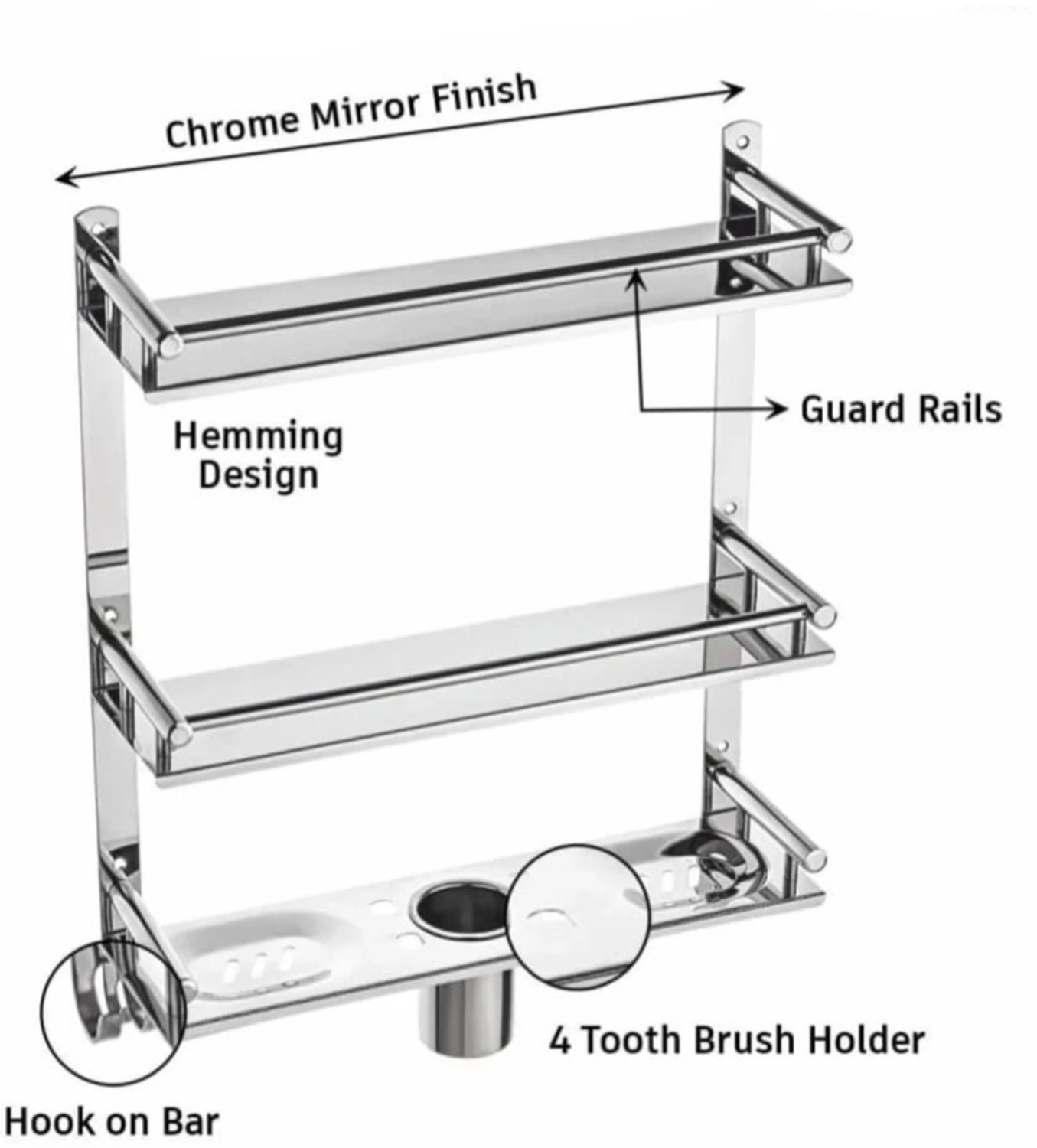 Image of Anju 3 Layer Multipurpose Bathroom Shelf with Double Soap Dish and Tumbler 39 inch 3 Bar Towel Rod