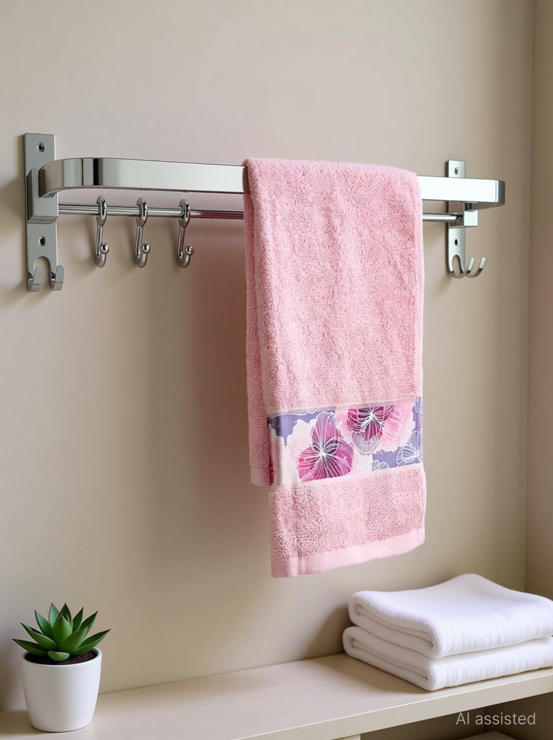 Image of Character Anti Rust 304 Folding Rod with Hooks, Towel Rack,Towel Bar 24 inch 1 Bar Towel Rod