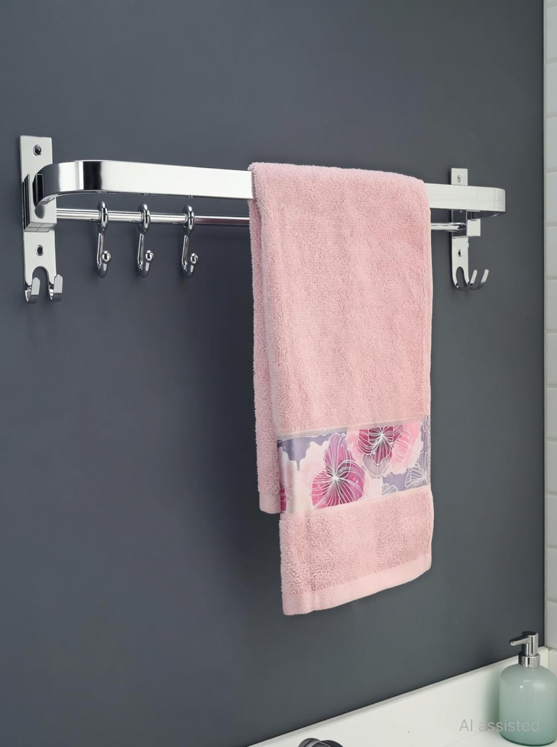 Image of Character Anti Rust 304 Folding Rod with Hooks, Towel Rack,Towel Bar 24 inch 1 Bar Towel Rod