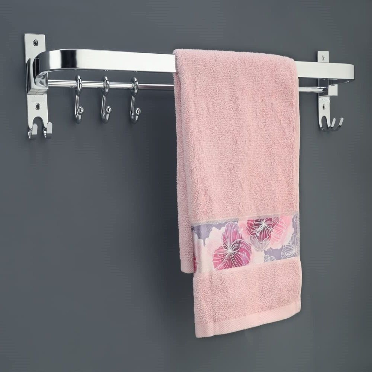 Image of Character Anti Rust 304 Folding Rod with Hooks, Towel Rack,Towel Bar 24 inch 1 Bar Towel Rod