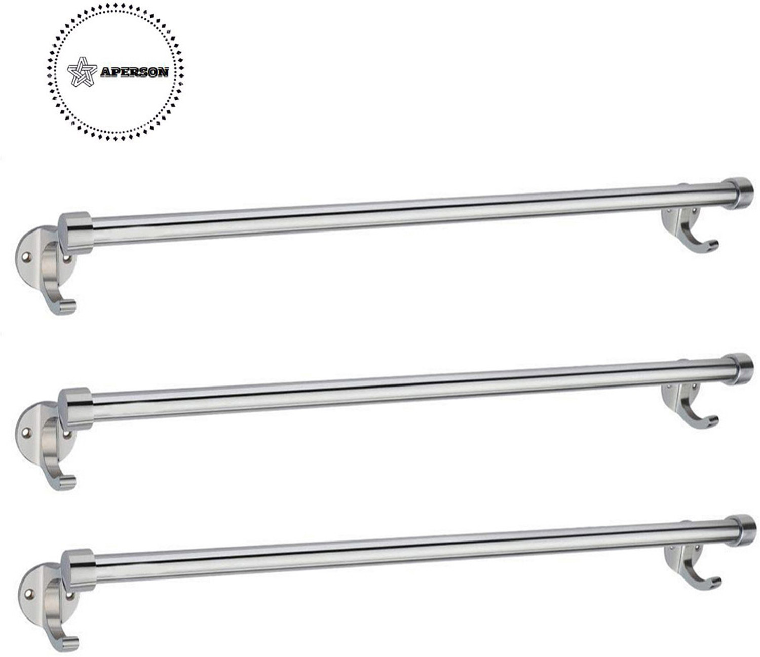 Image of APERSON by APERSON Towel-Rod-Holder (24 Inch Pack of 3- Chrome Finish) Silver Transparent Towel Holder