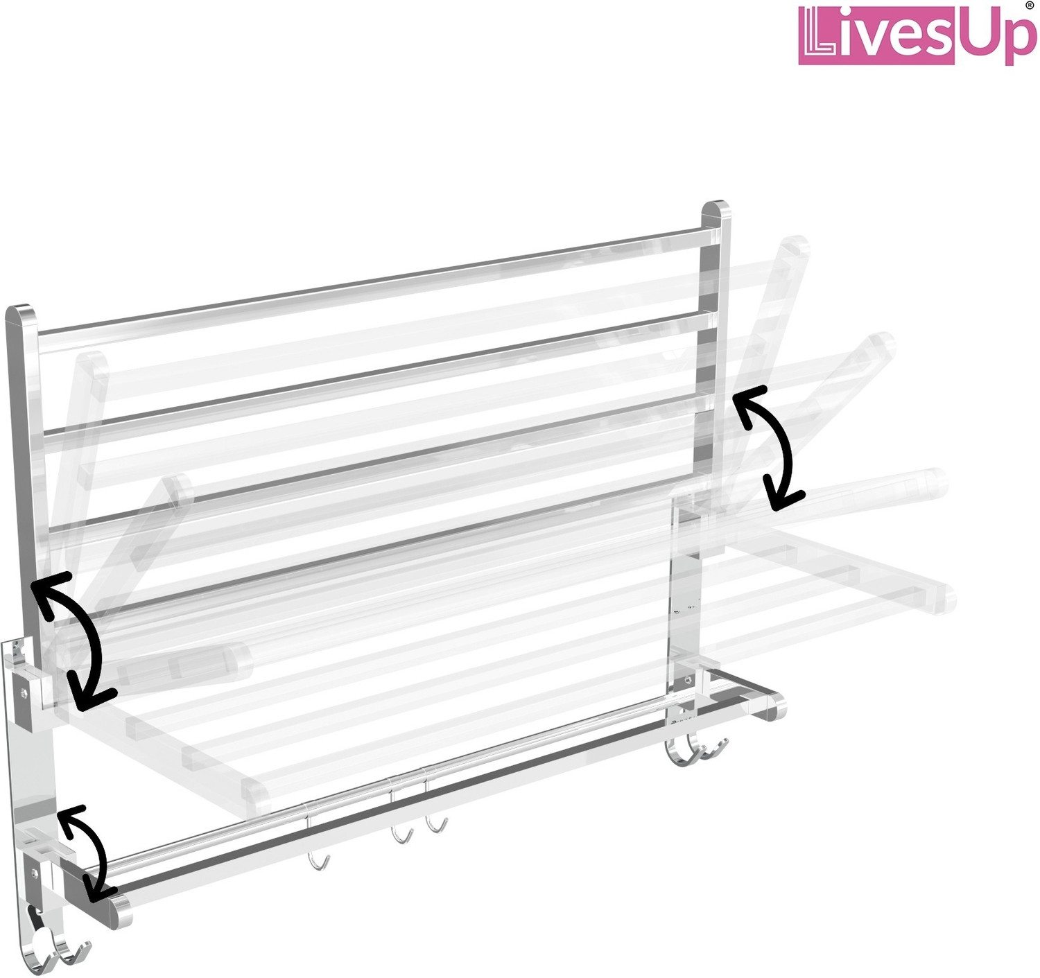 Image of LivesUp Folding Rack for /Stand /Hanger /Bathroom Accessories 24 inch 2 Bar Towel Rod