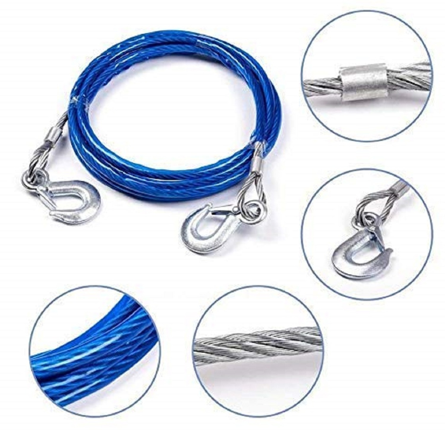Image of Keetoz 14mm Towing Cable Tow Rope Wire Rope | Capacity Emergency Tow Cable 4 m Towing Cable