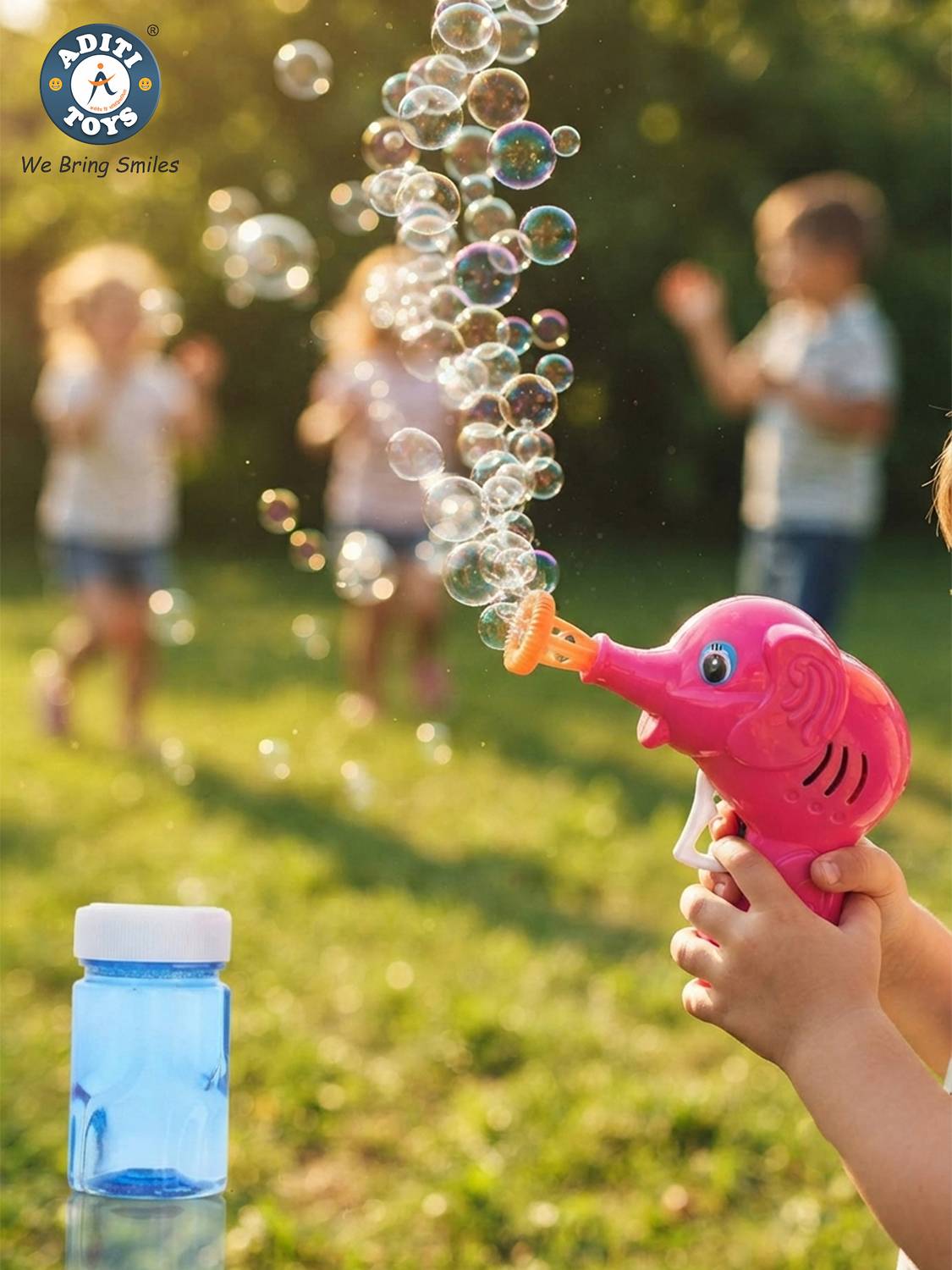 Aditi Toys Elephant Bubble Gun Toy for Kids with 100 ml Bubble Liquid Bottle (Pink) Toy Bubble Maker