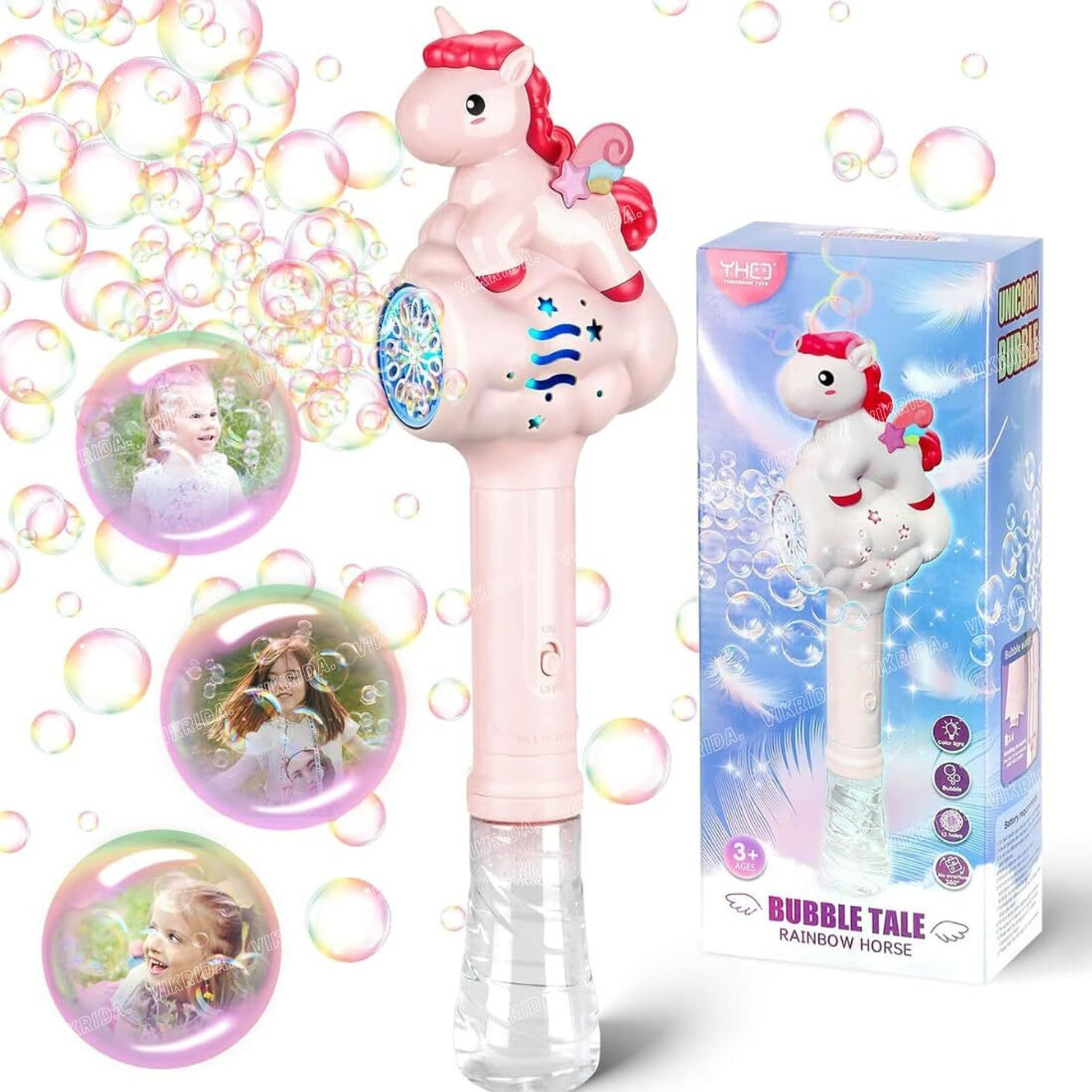 Image of VikriDa Unicorn Bubble Wand Machine with Light & Music Bubble Toy for Girls 3-5 Toy Bubble Maker