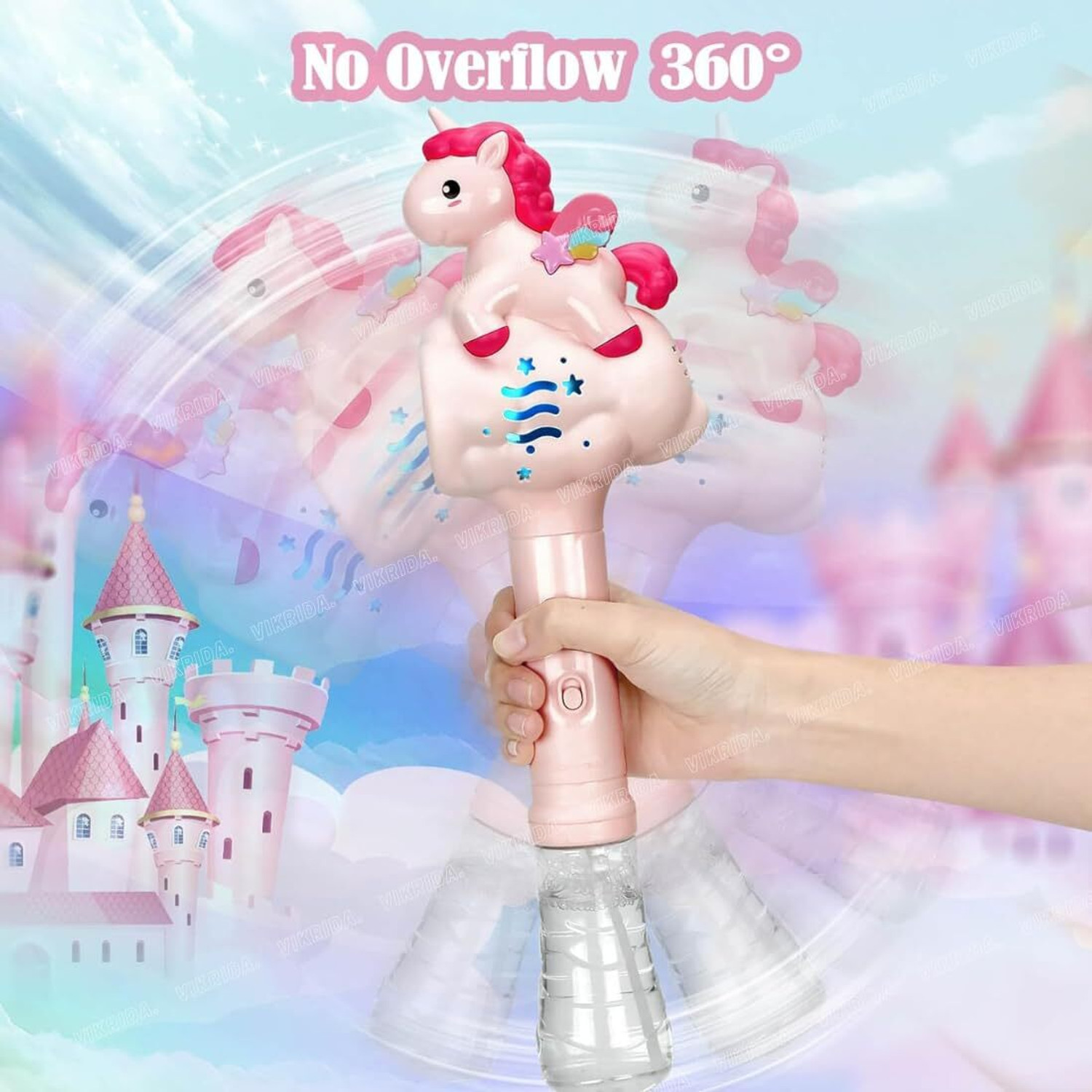 Image of VikriDa Unicorn Bubble Wand Machine with Light & Music Bubble Toy for Girls 3-5 Toy Bubble Maker