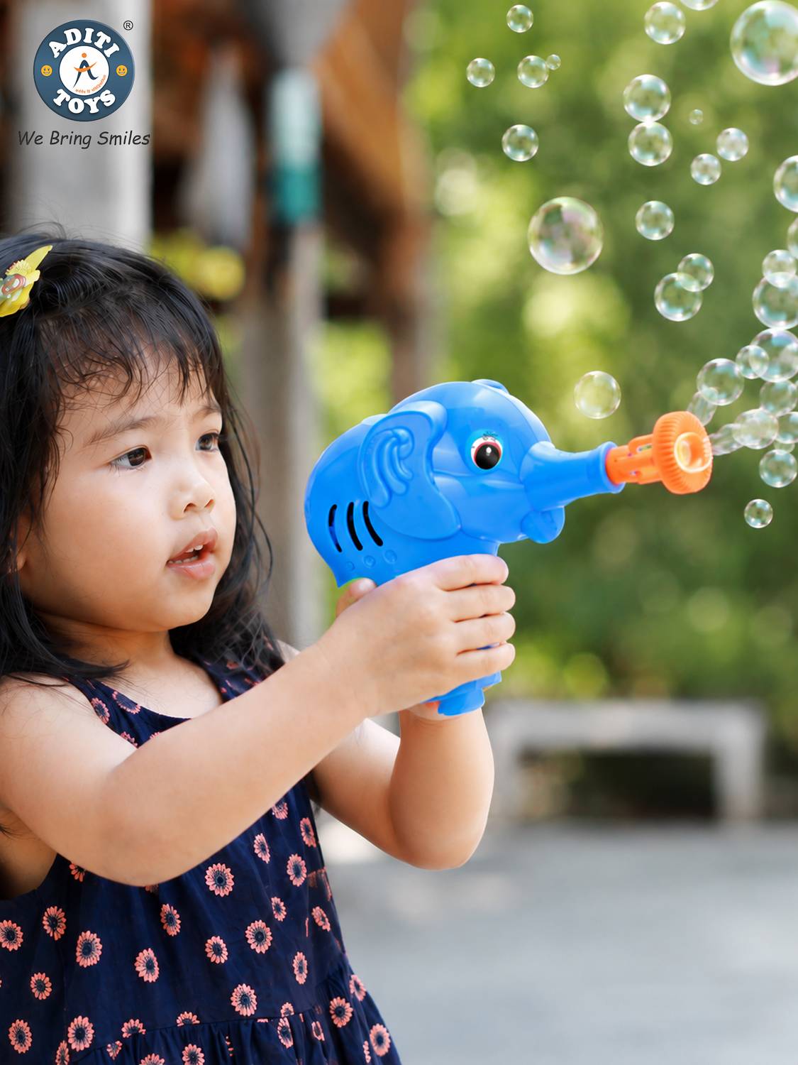 Aditi Toys Elephant Bubble Gun Toy for Kids with 100 ml Bubble Liquid Bottle (Blue) Toy Bubble Maker
