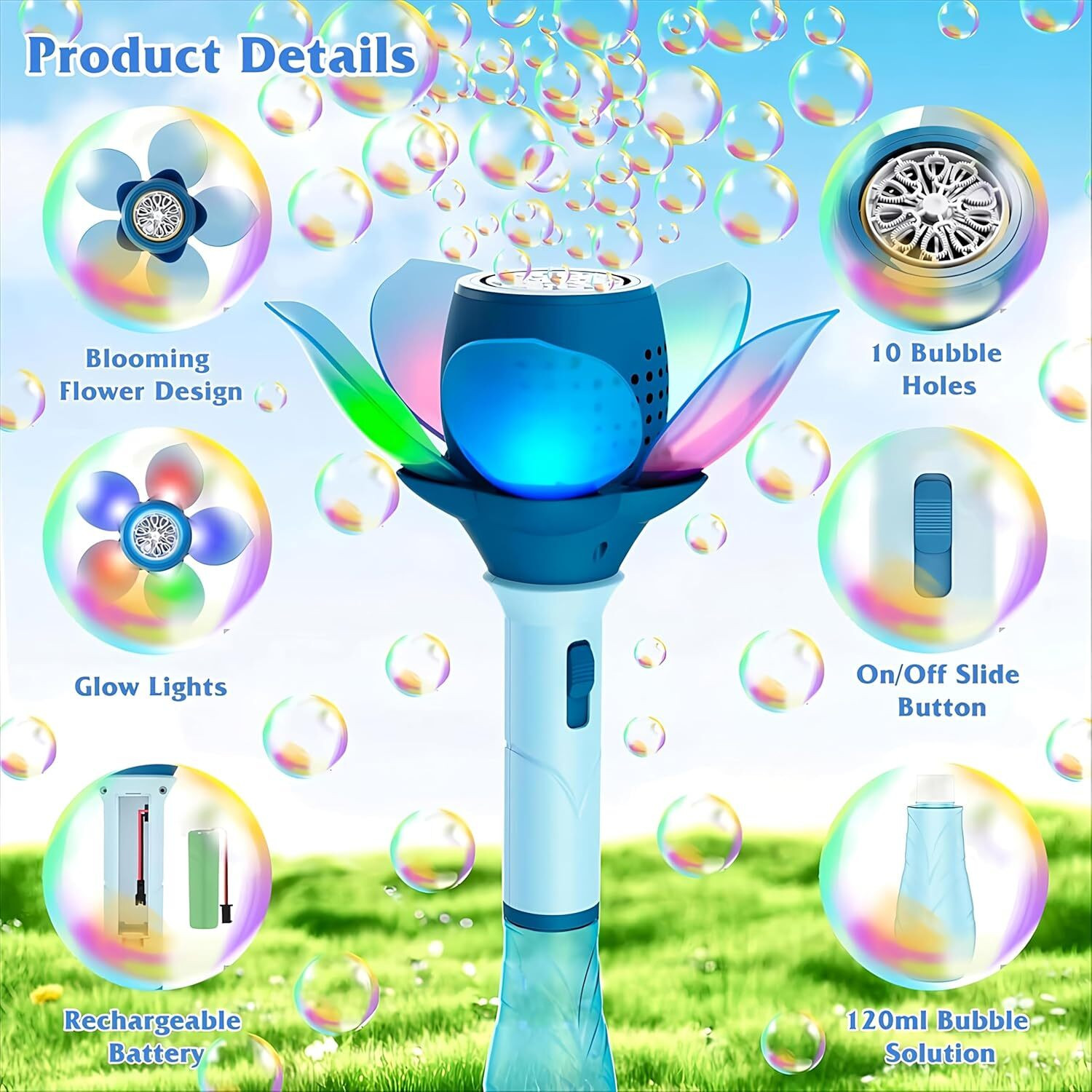 Image of Nihank 10-Hole Electric Bubble Wand Machine Gun for Kids with Rechargeable Battery Toy Bubble Maker