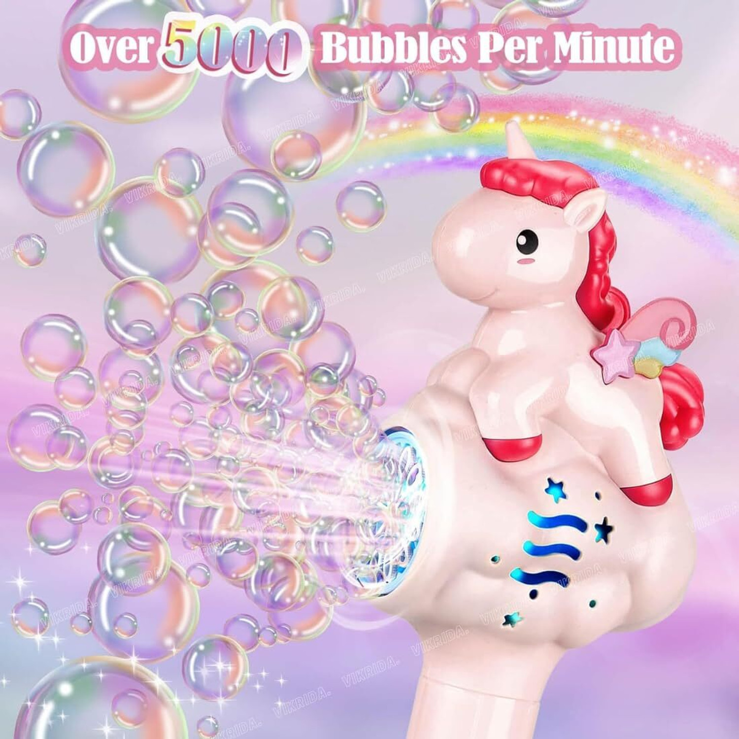 Image of VikriDa Unicorn Bubble Wand Machine with Light & Music Bubble Toy for Girls 3-5 Toy Bubble Maker