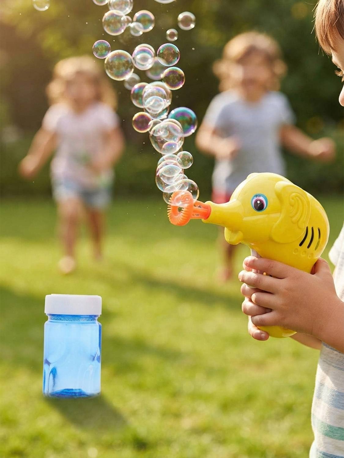 Aditi Toys Elephant Bubble Gun Toy for Kids with 100 ml Bubble Liquid Bottle (Yellow) Toy Bubble Maker