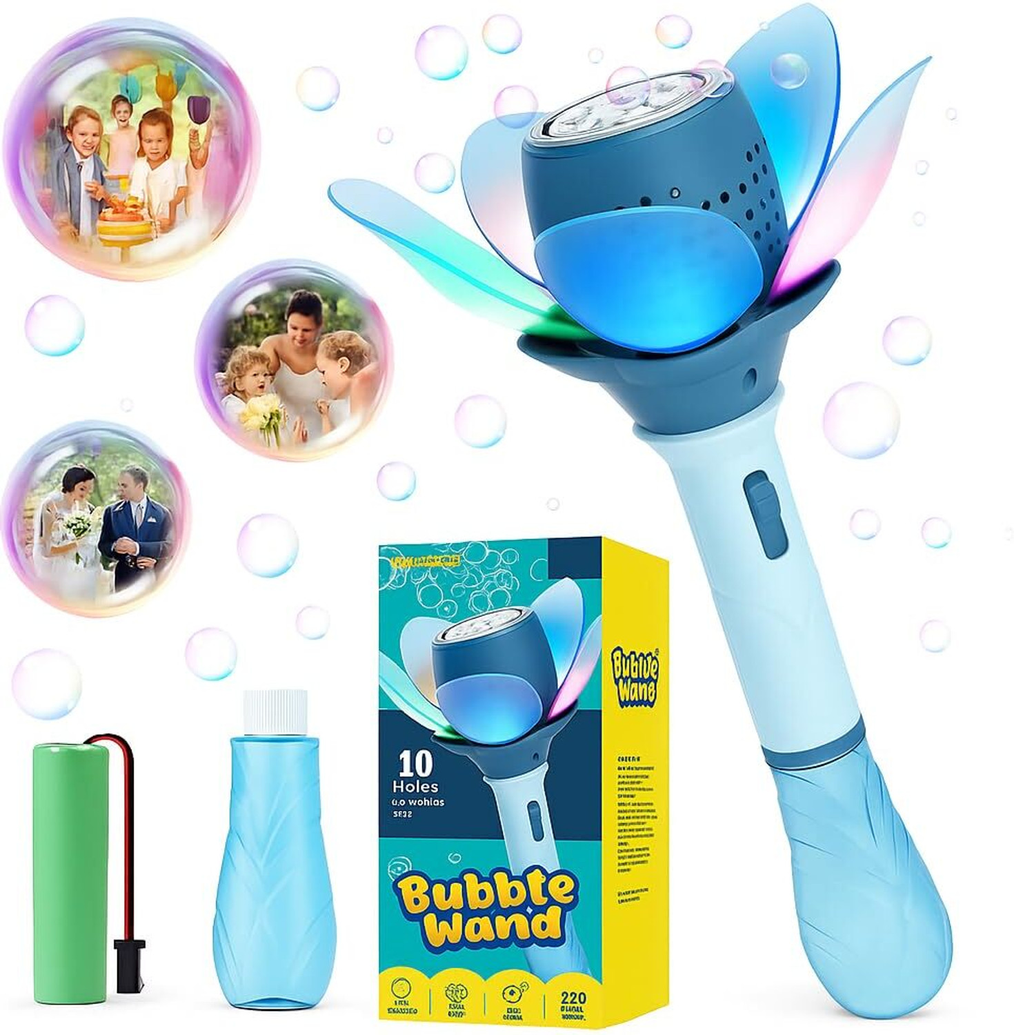 Image of Nihank 10-Hole Electric Bubble Wand Machine Gun for Kids with Rechargeable Battery Toy Bubble Maker