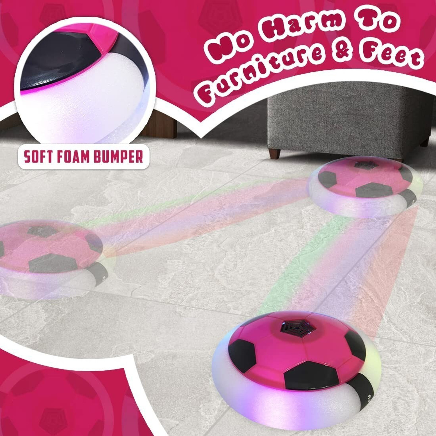 Image of Wembley USB Rechageable Hover Ball Indoor Football Soccer Game With Colorful LED (Pink) Hoverball