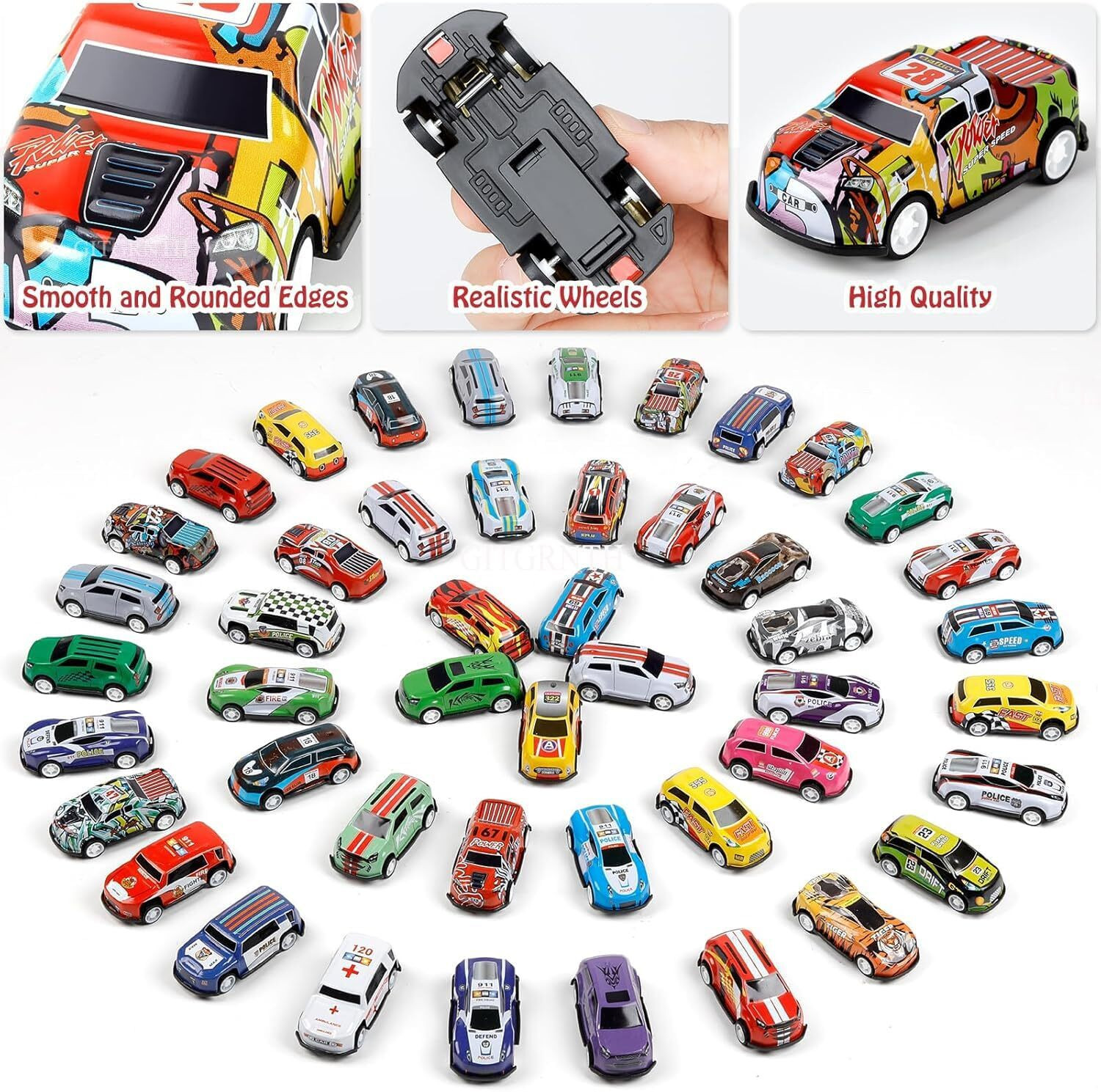 Image of CANWELL toys for kids - 48 Pcs Pull Back Car Toy Set, Racing Car Container for kids 955