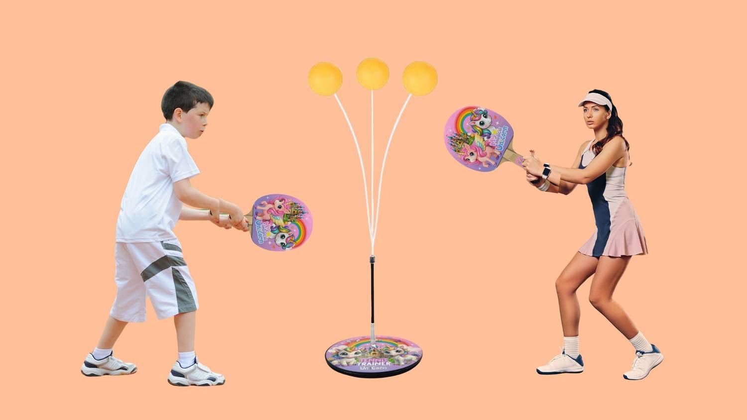 BKDT Marketing Unicorn Table Tennis Trainer 2 Racket & 2 Ping Pong Ball for All Age Sports Toy Table Tennis