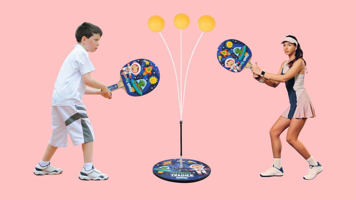BKDT Marketing Space Table Tennis Trainer 2 Racket & 2 Ping Pong Ball for All Age Sports Toy Table Tennis