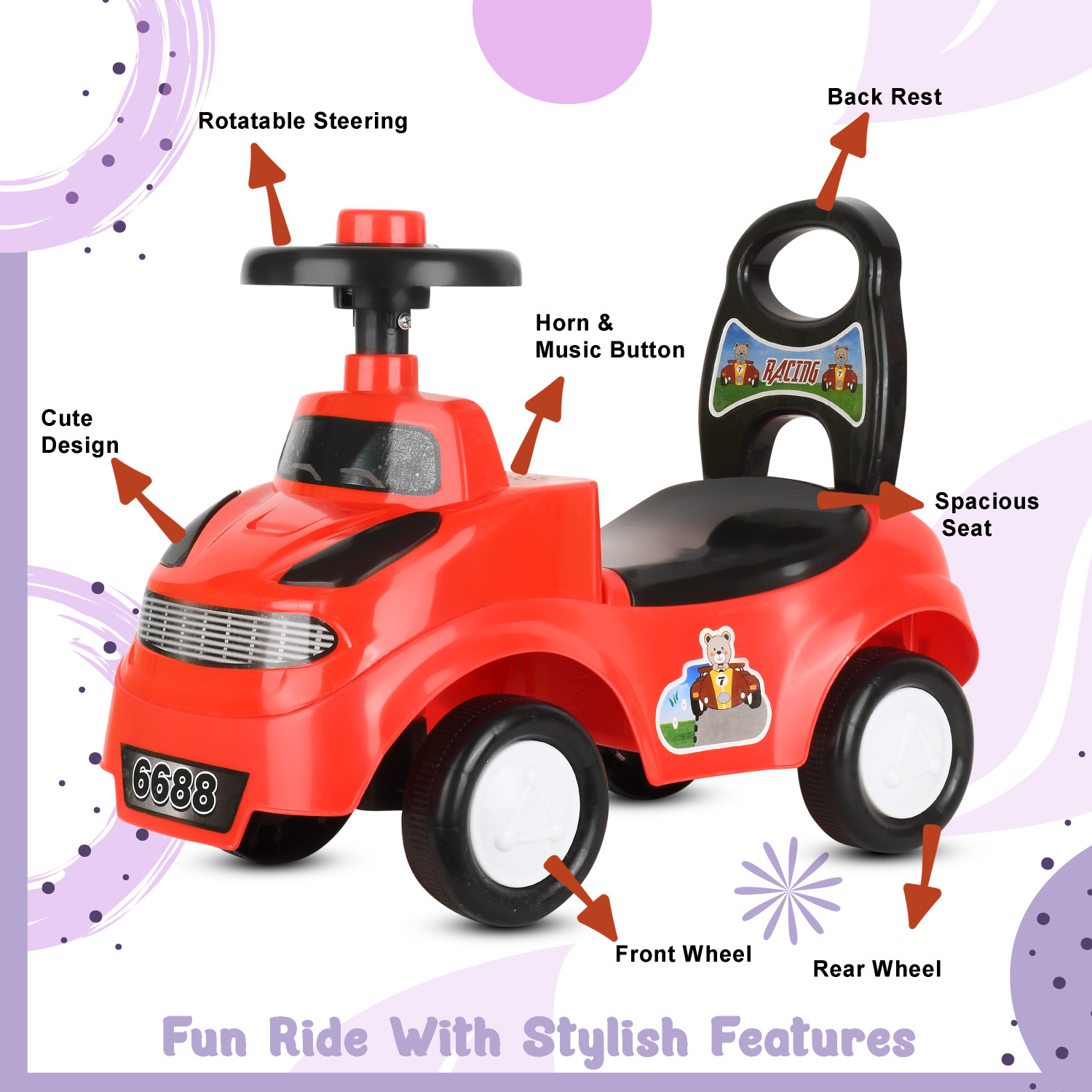 Image of TOYSHOPPEE Baby Cars for Light,Sound Kids Car Ride on Toy Baby Cars for Kids Ride On Car Baby Boys,Baby Girls Toy swift car Tricycle Tricycle