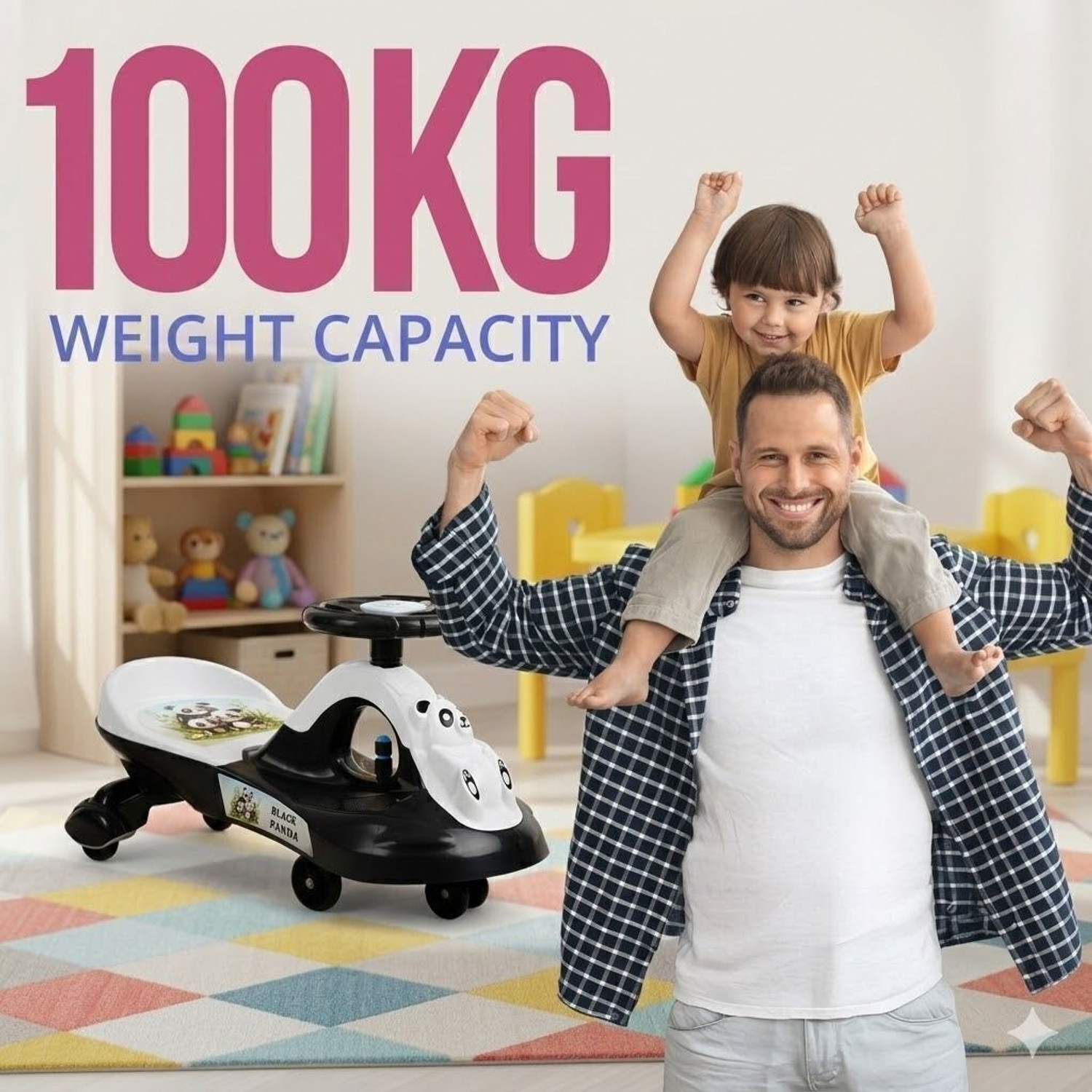 Image of BRAVETOT Panda Kids Swing Car with Music and Light pandacar1 Tricycle