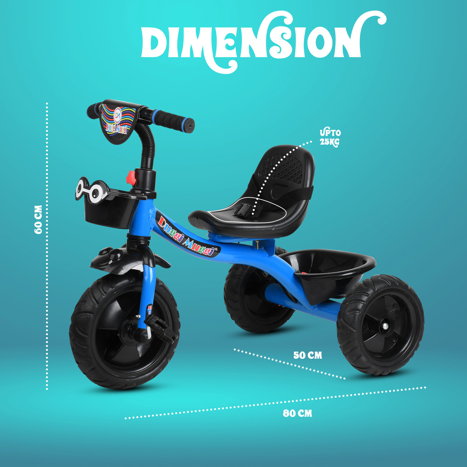 Image of TOYSHOPPEE Baby Tricycle For Kids With Front And Back Basket KIDDO BLUE Recommended Tricycle For Age 1-5 Years Kids Cycle Tricycle