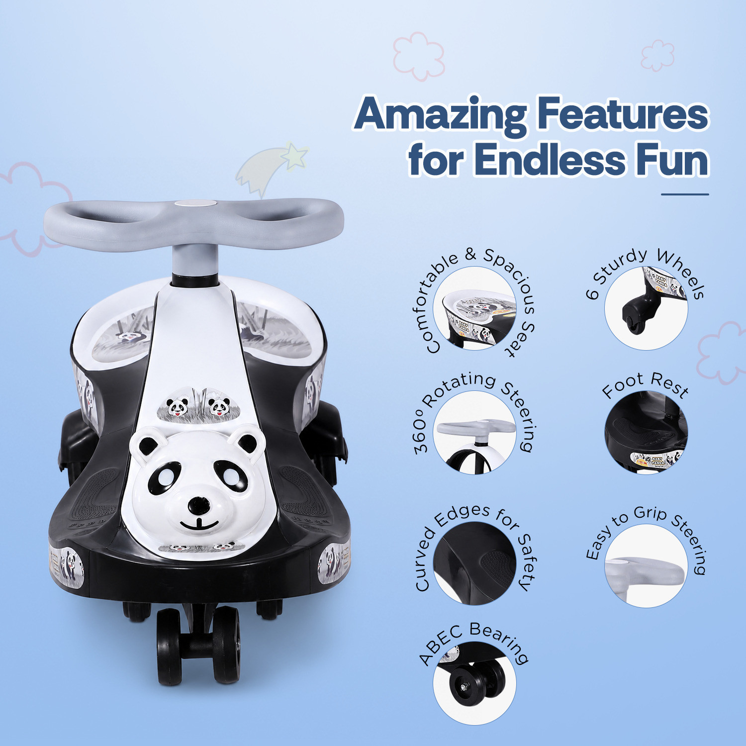 Image of kidznation Baby Panda Kids Magic Car /Swing Car Ride On baby banda car Tricycle