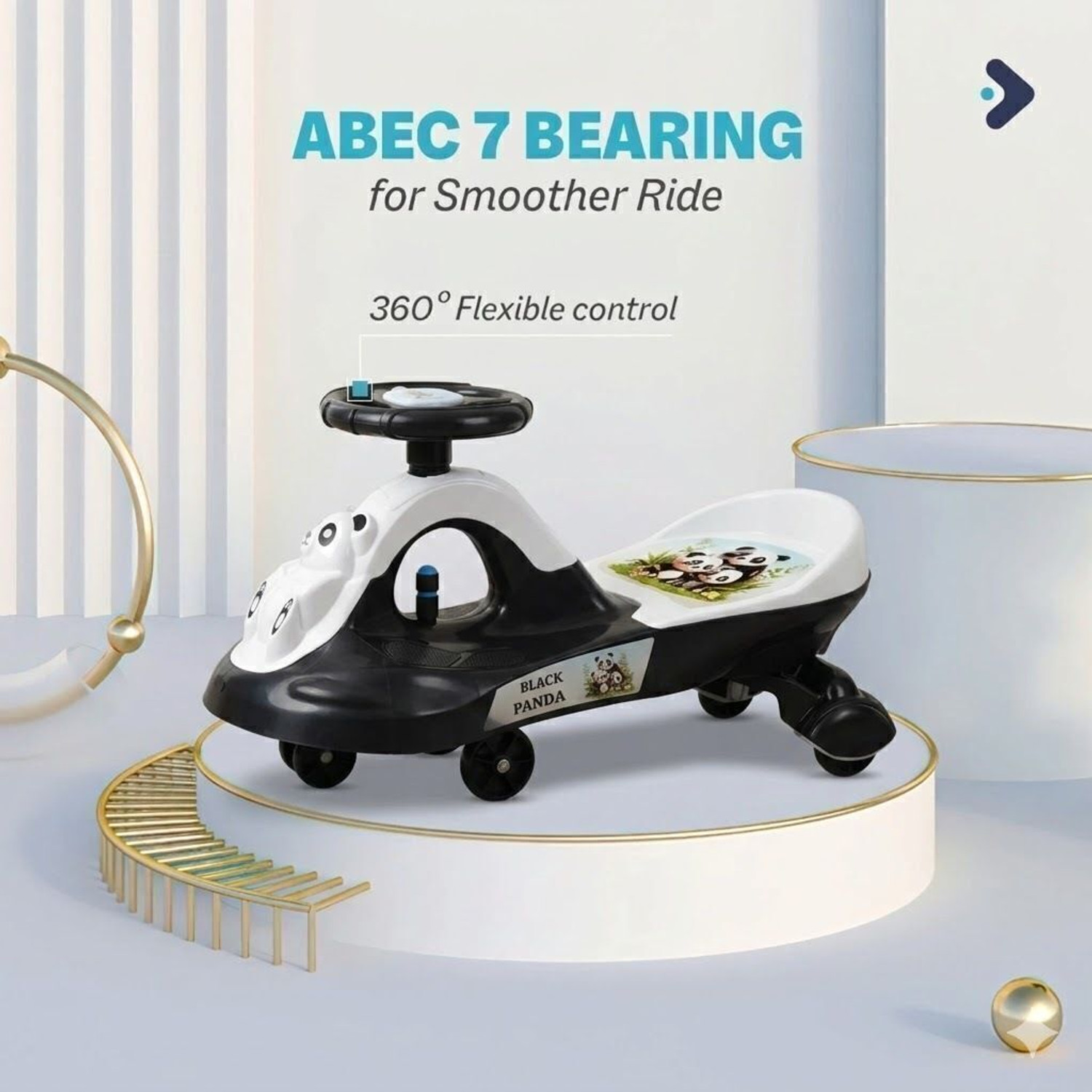 Image of BRAVETOT Panda Kids Swing Car with Music and Light pandacar1 Tricycle
