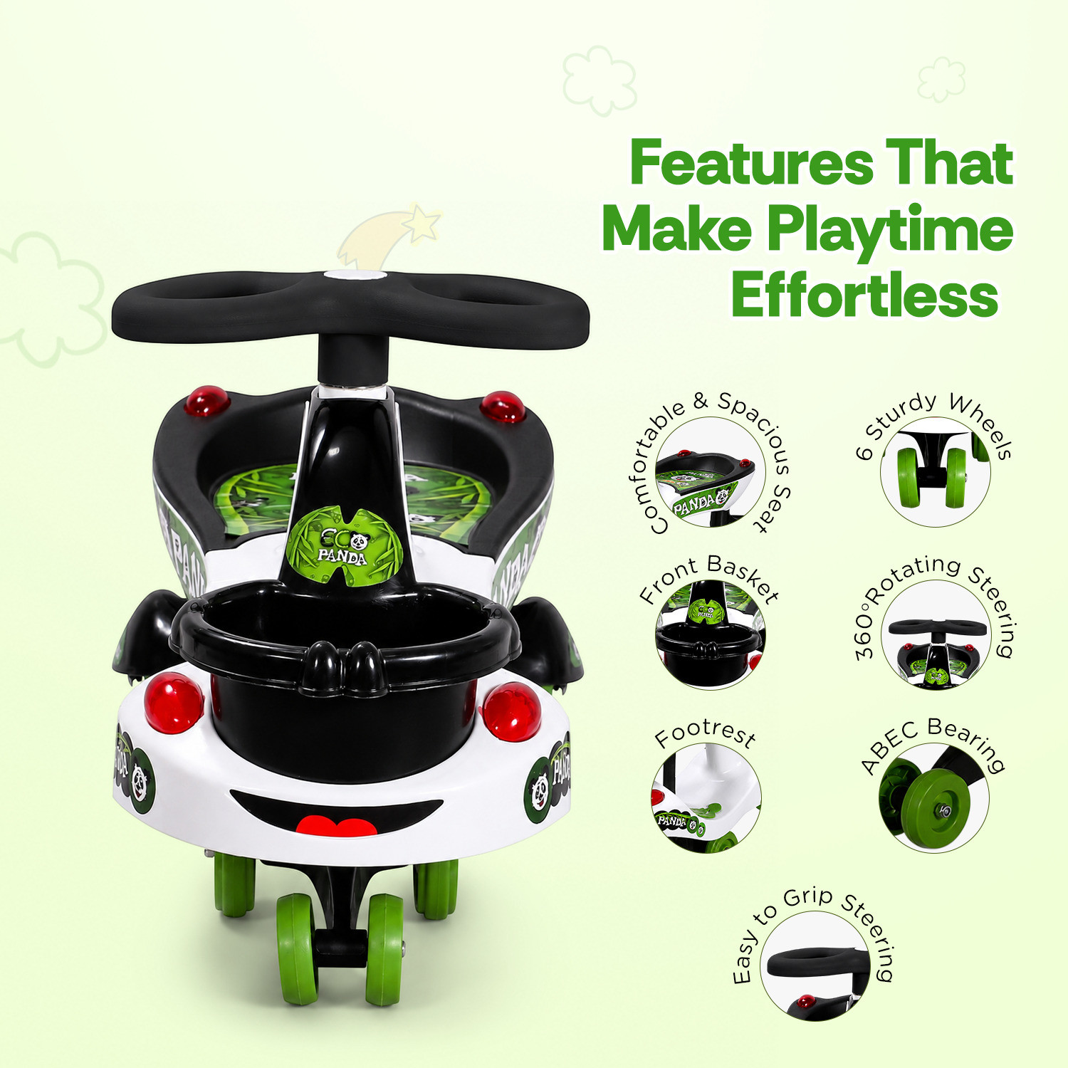 Image of kidznation Eco Panda Magic Car Swing car infinity handle MAGIC CAR Tricycle