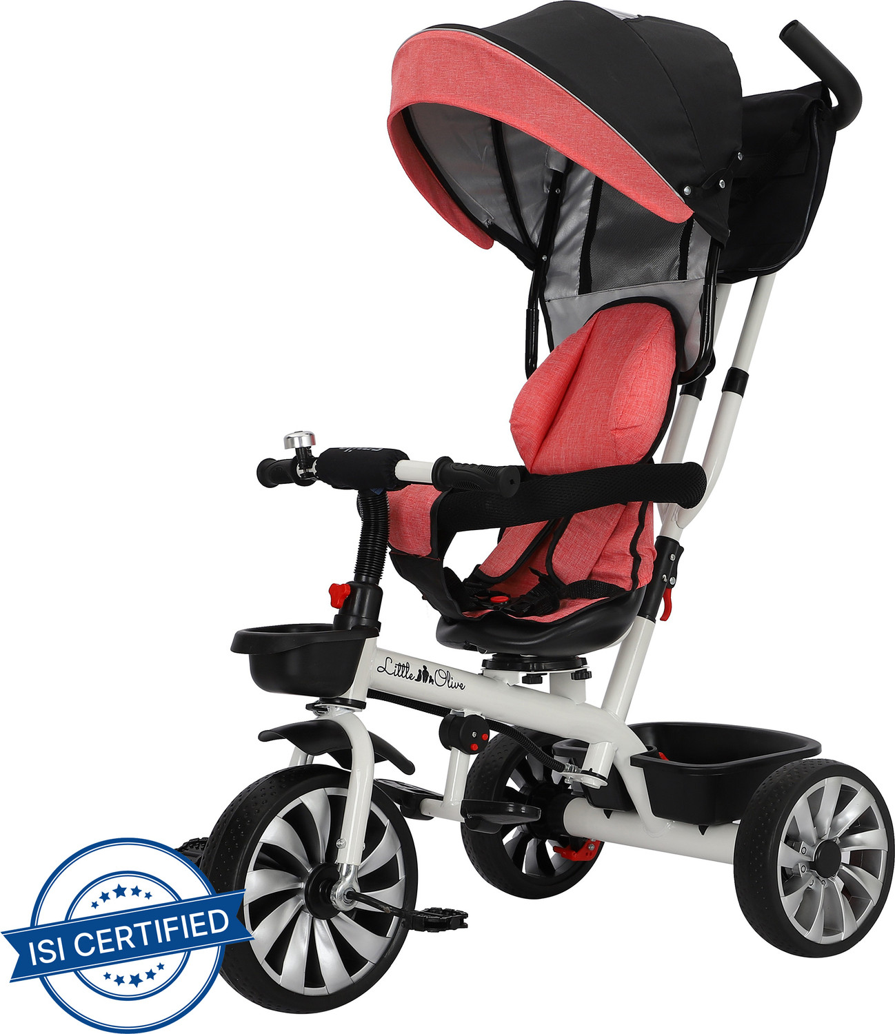 Image of Little Olive Roller Coaster Tricycle - Pink Baby Carriage / Baby for Kids Canopy Push Bar Foot Rest Rotating Seat Tricycle