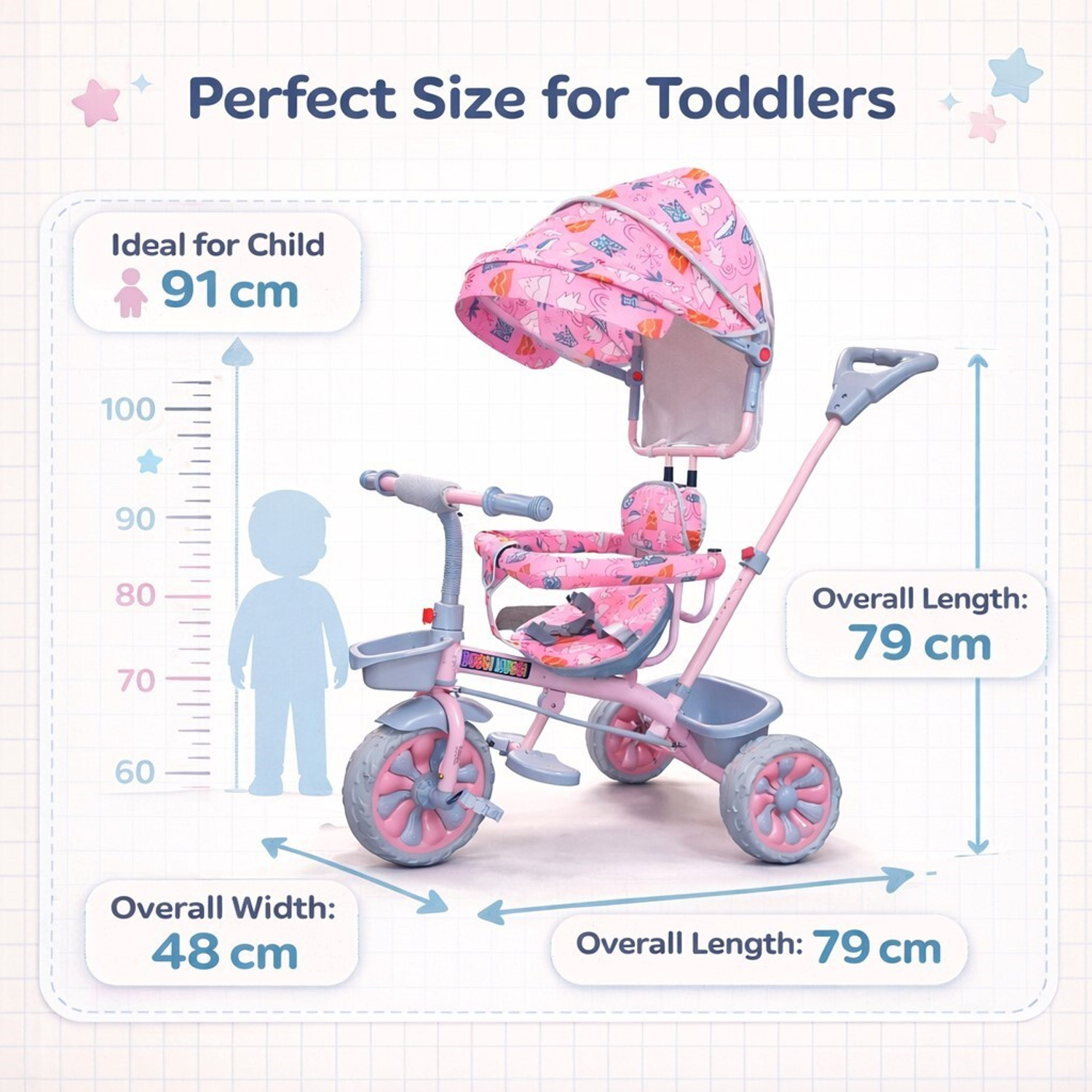 Image of NEXOVA COMFORTABLE SEAT FOR BABY BOYS&BABY GIRLS Tricycle TRICYCLE PREMIUM WITH CANOPY STAROGE BASKET Tricycle (Pink)