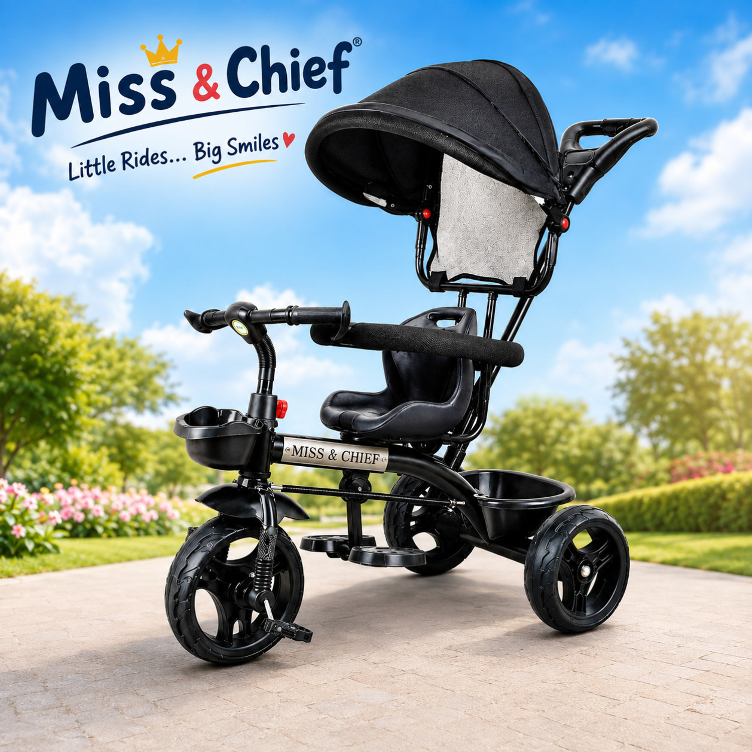 Image of Miss & Chief Canopy Sefty ,Eva Wheel Tricycle Tricycle with Parental Handle Tricycle