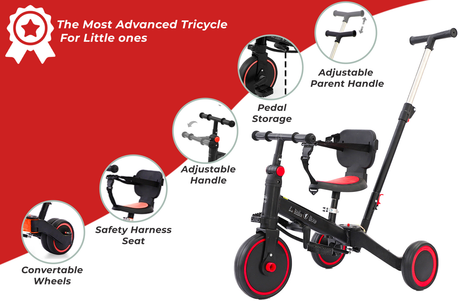 Image of Little Olive The Most Advanced 5 in 1 Baby Cycle - Mini Marvel Tricycle