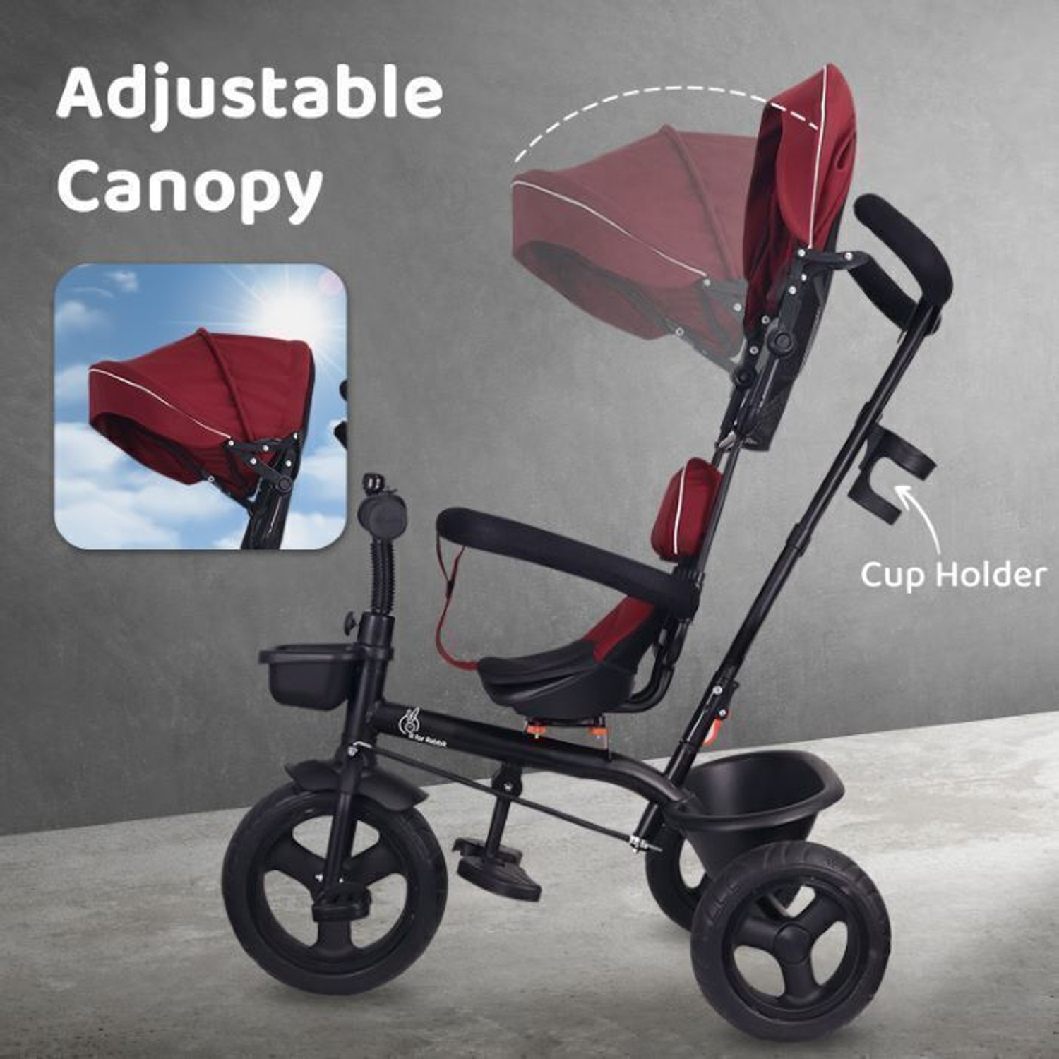 Image of R for Rabbit Tiny Toes T40 Ace Baby Kids Cycle with 360 Rotatable Seat, Basket and Canopy TCTT40AMB3 Tricycle
