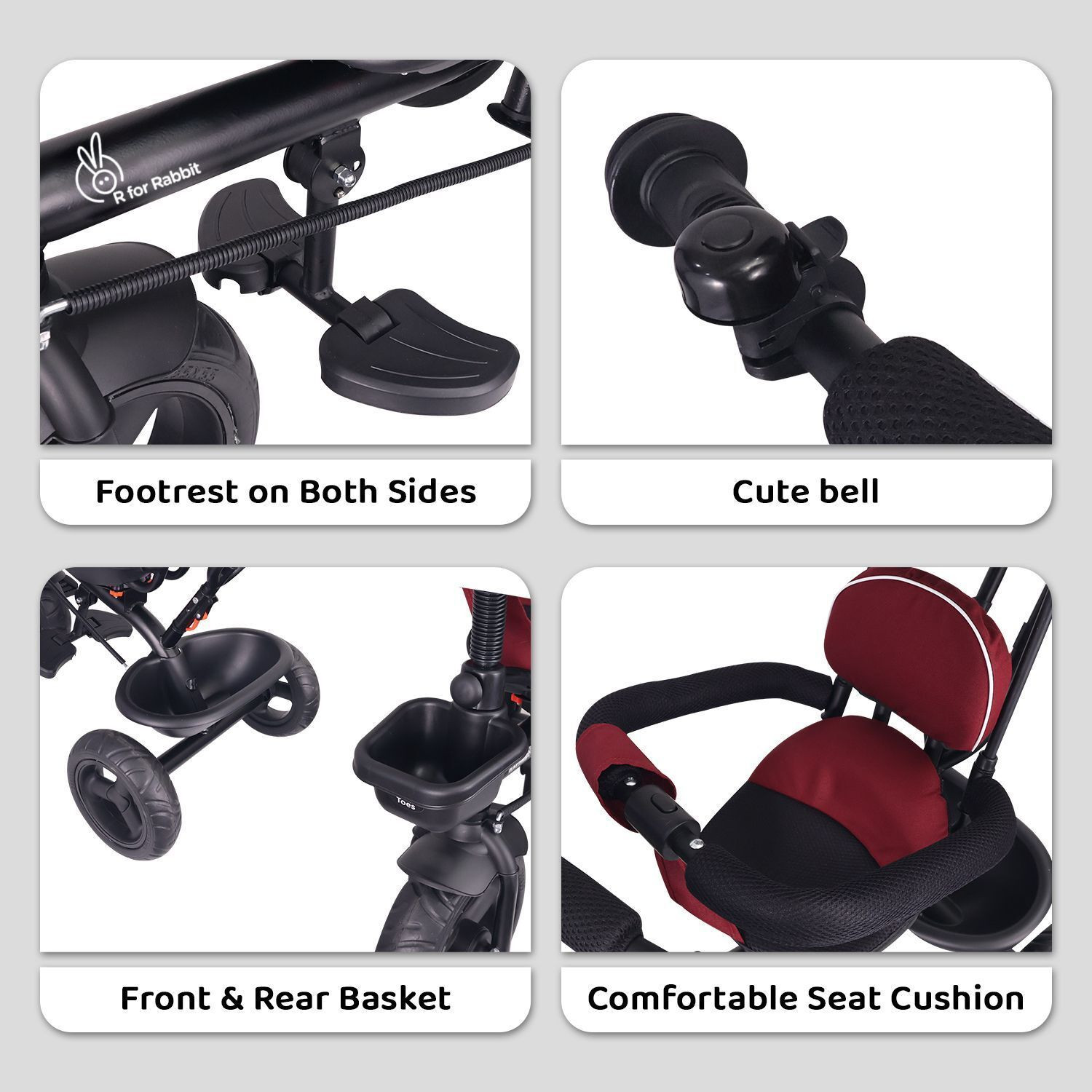 Image of R for Rabbit Tiny Toes T40 Ace Baby Kids Cycle with 360 Rotatable Seat, Basket and Canopy TCTT40AMB3 Tricycle