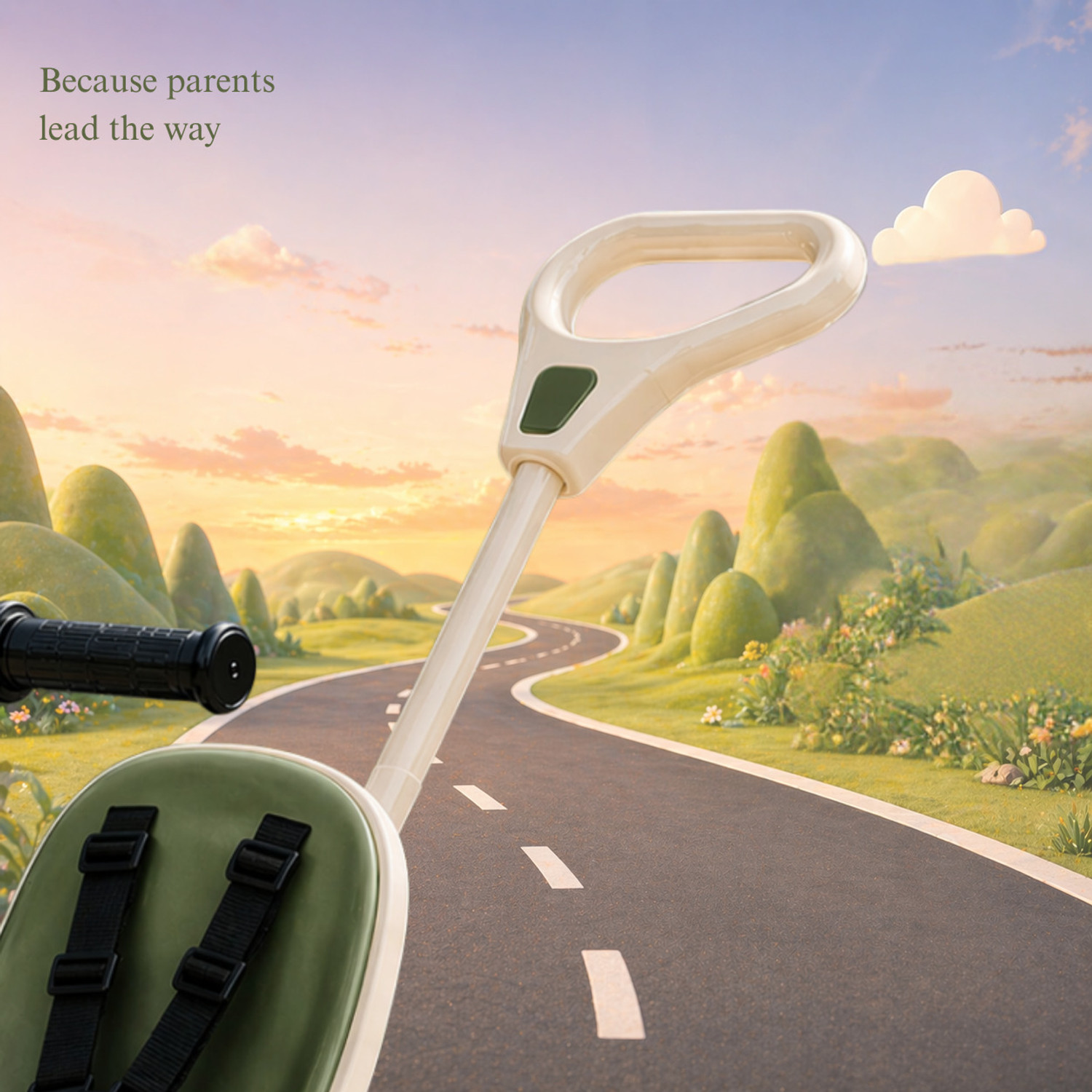 Image of Little Olive Kids Tricycle with Parent Handle, Safety Harness, Storage Basket & Wide Wheels Tricycle